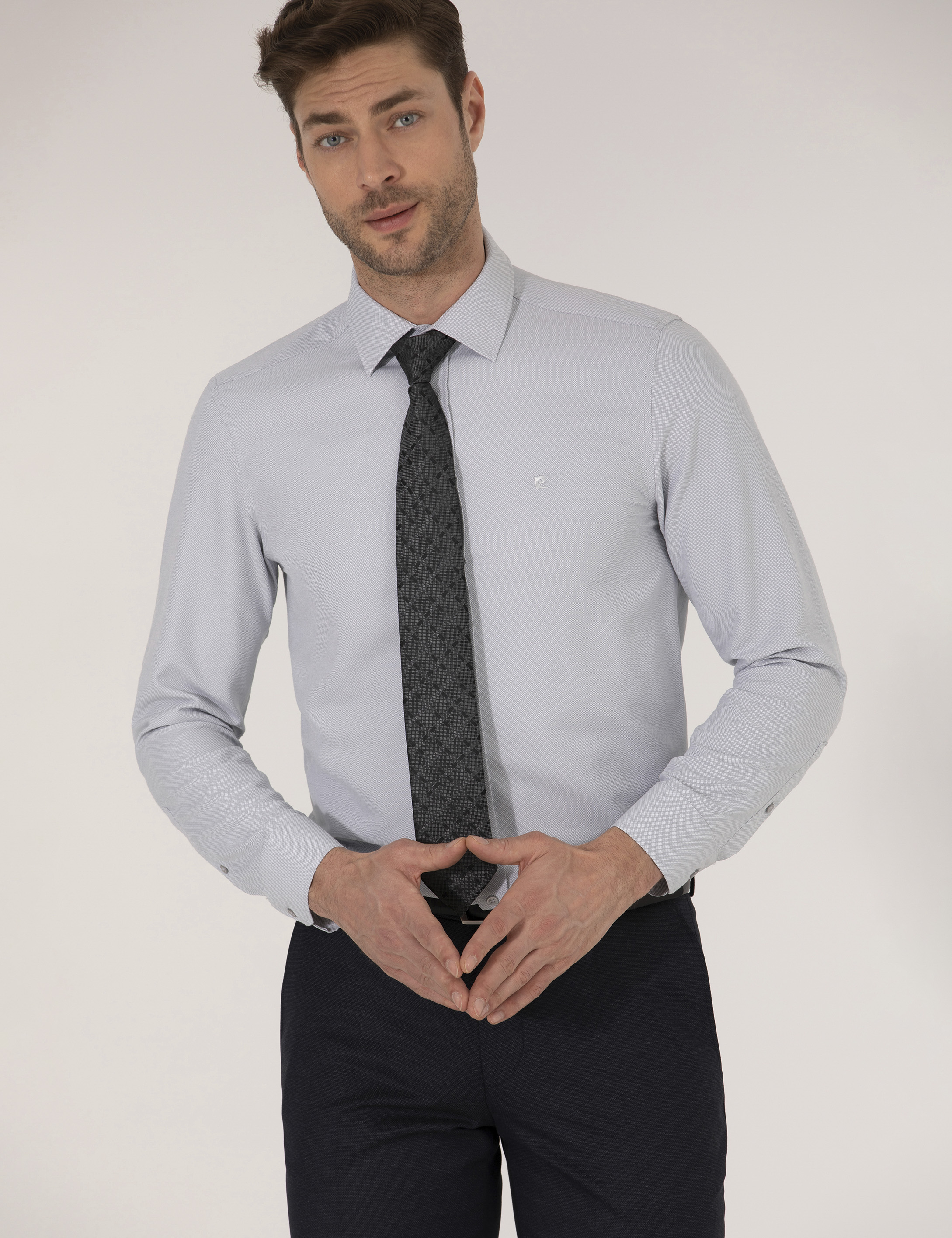 Pierre Cardin Gri Slim Fit Oxford Gömlek görsel 4
