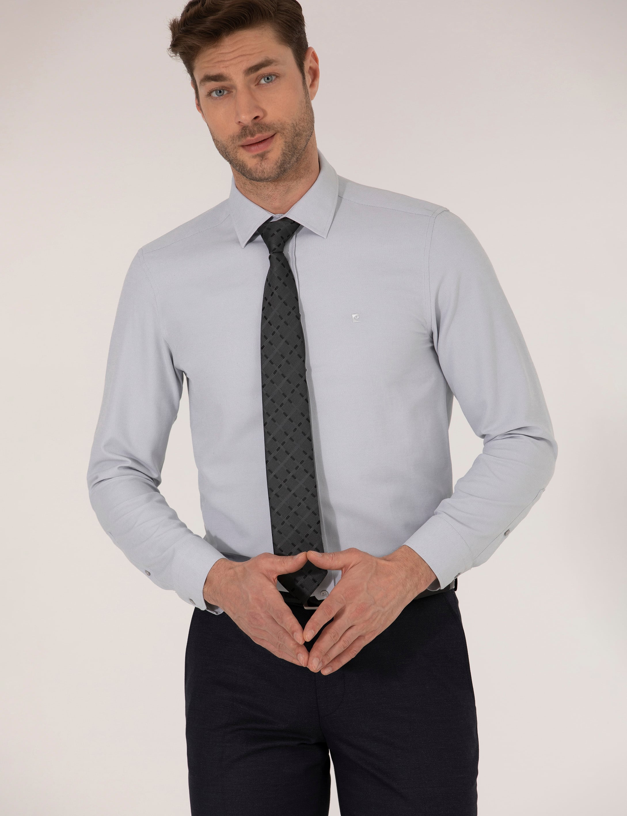 Gri Slim Fit Oxford Gömlek