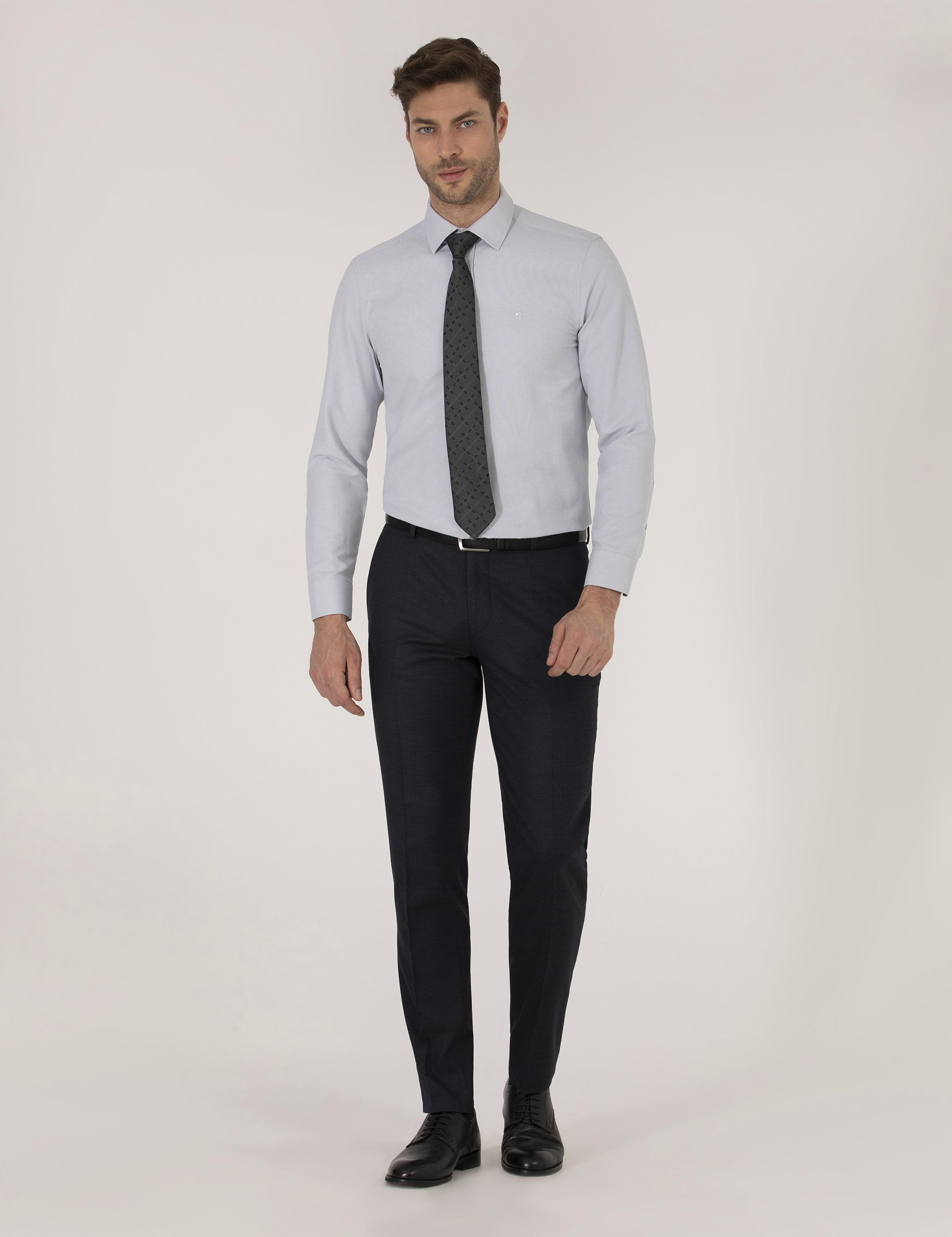 Gri Slim Fit Oxford Gömlek