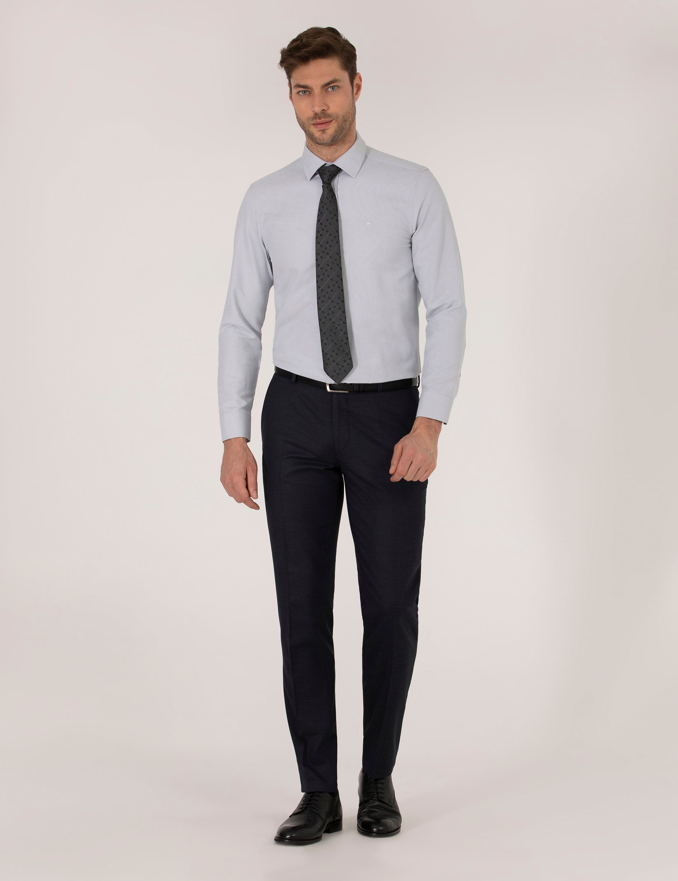 Gri Slim Fit Oxford Gömlek - Image 3