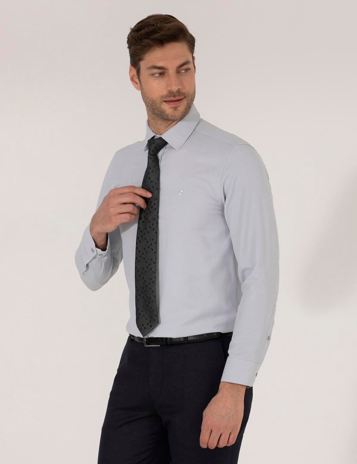 Gri Slim Fit Oxford Gömlek