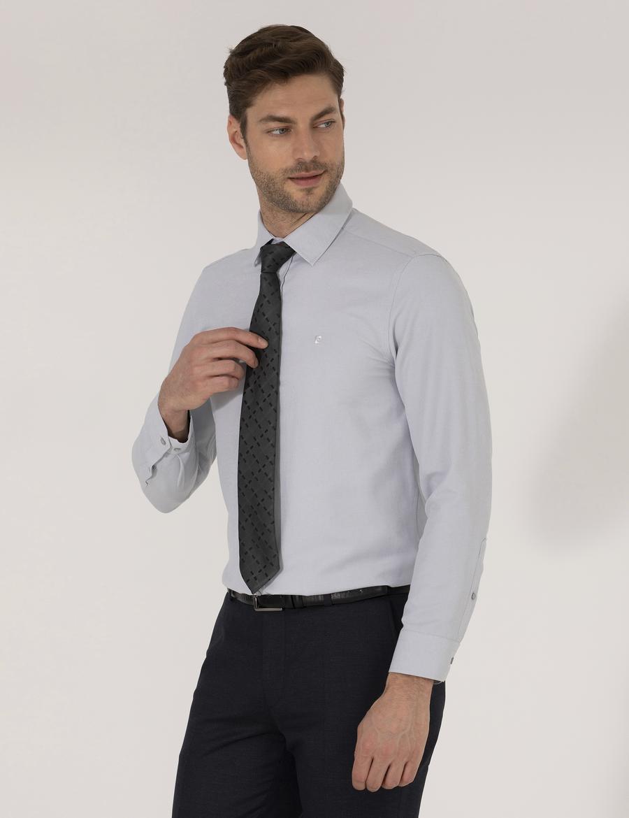 Gri Slim Fit Oxford Gömlek