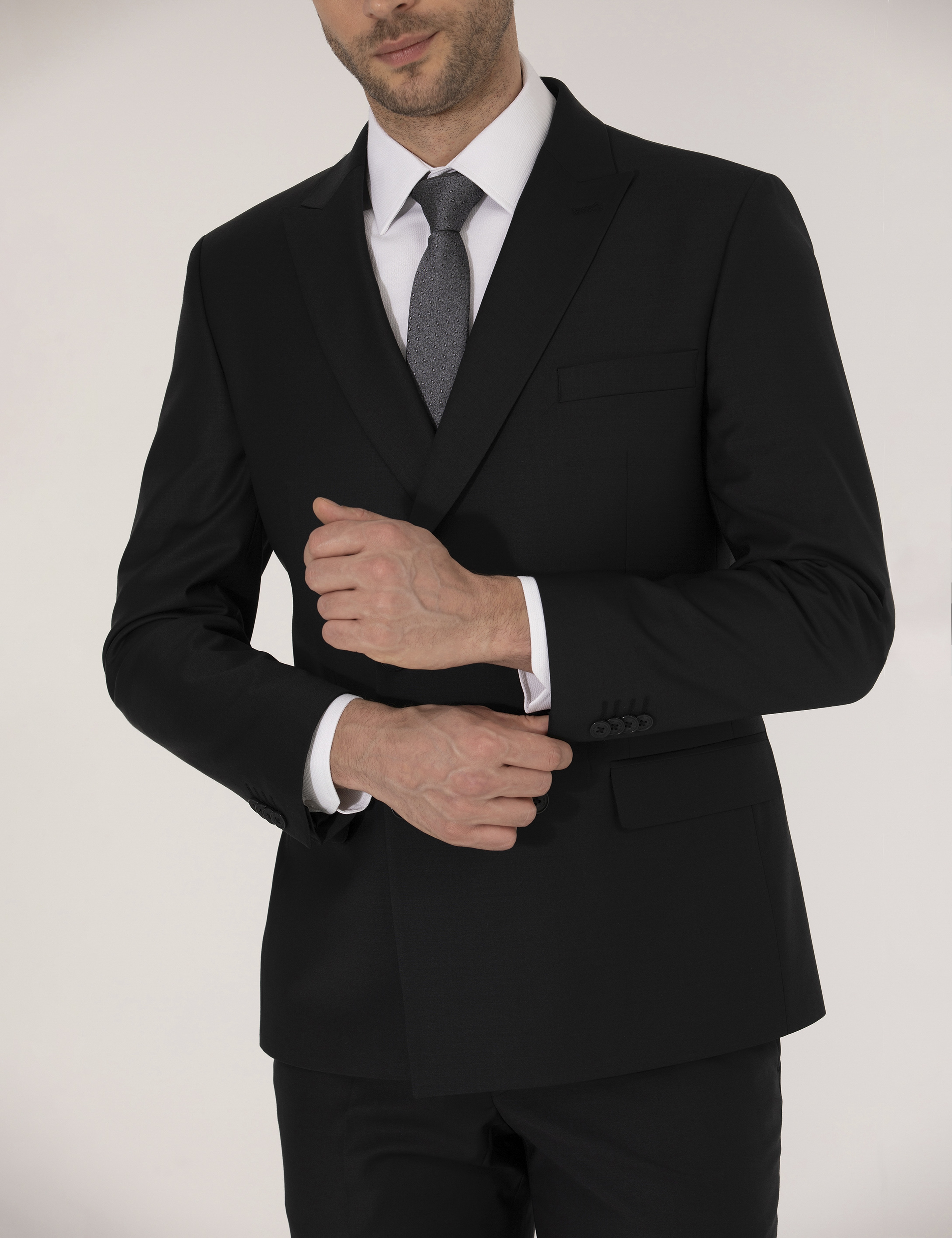 Siyah Ex. Slim Fit Kruvaze Takım Elbise - Image 6