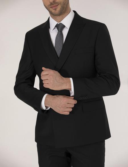 Siyah Ex. Slim Fit Kruvaze Takım Elbise - 50269248011