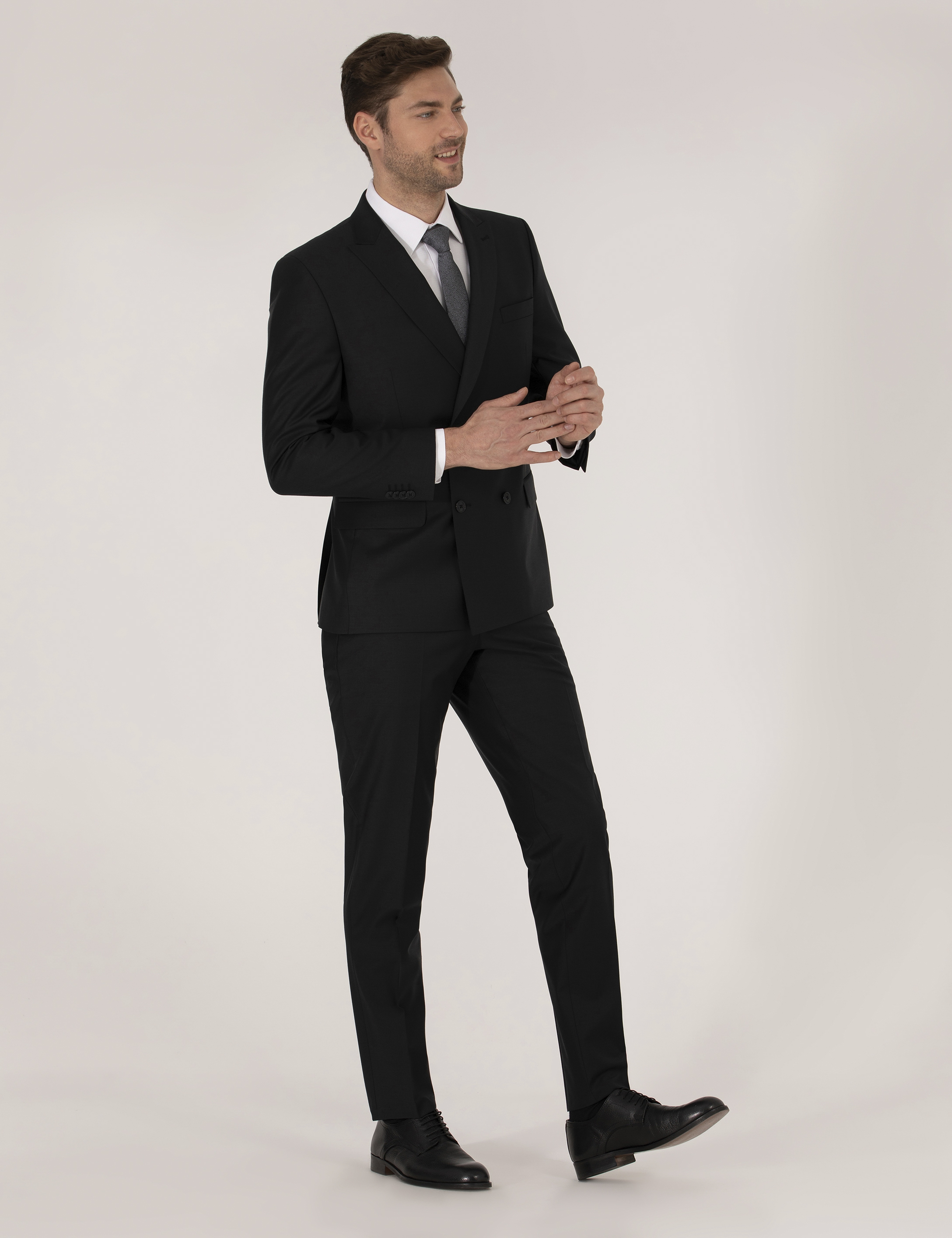 Siyah Ex. Slim Fit Kruvaze Takım Elbise