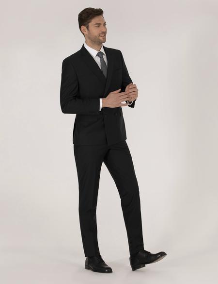 Siyah Ex. Slim Fit Kruvaze Takım Elbise - 50269248011