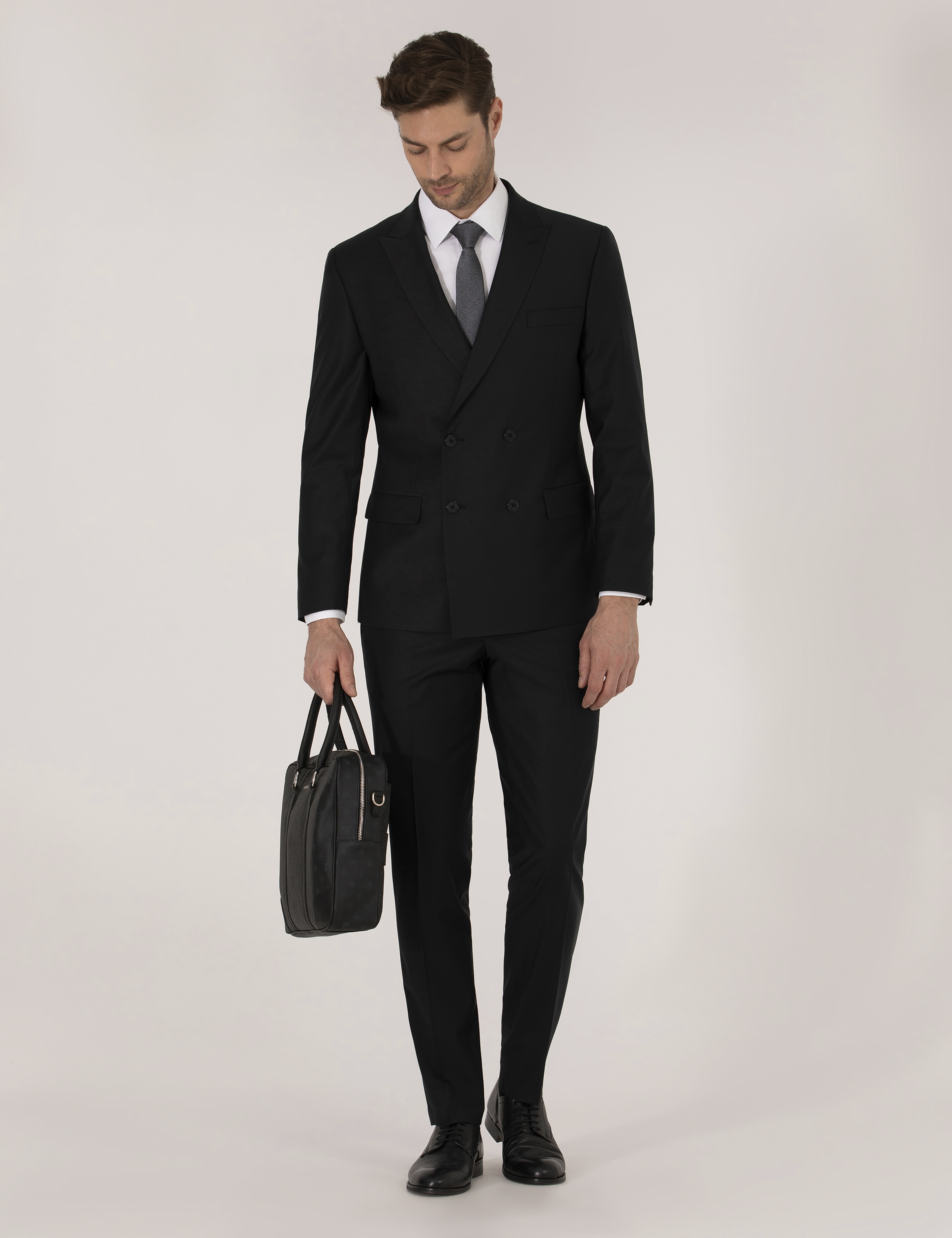 Siyah Ex. Slim Fit Kruvaze Takım Elbise - Image 1