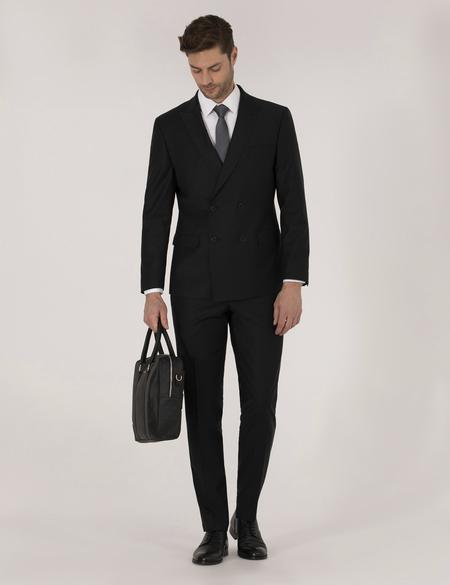 Siyah Ex. Slim Fit Kruvaze Takım Elbise - 50269248011