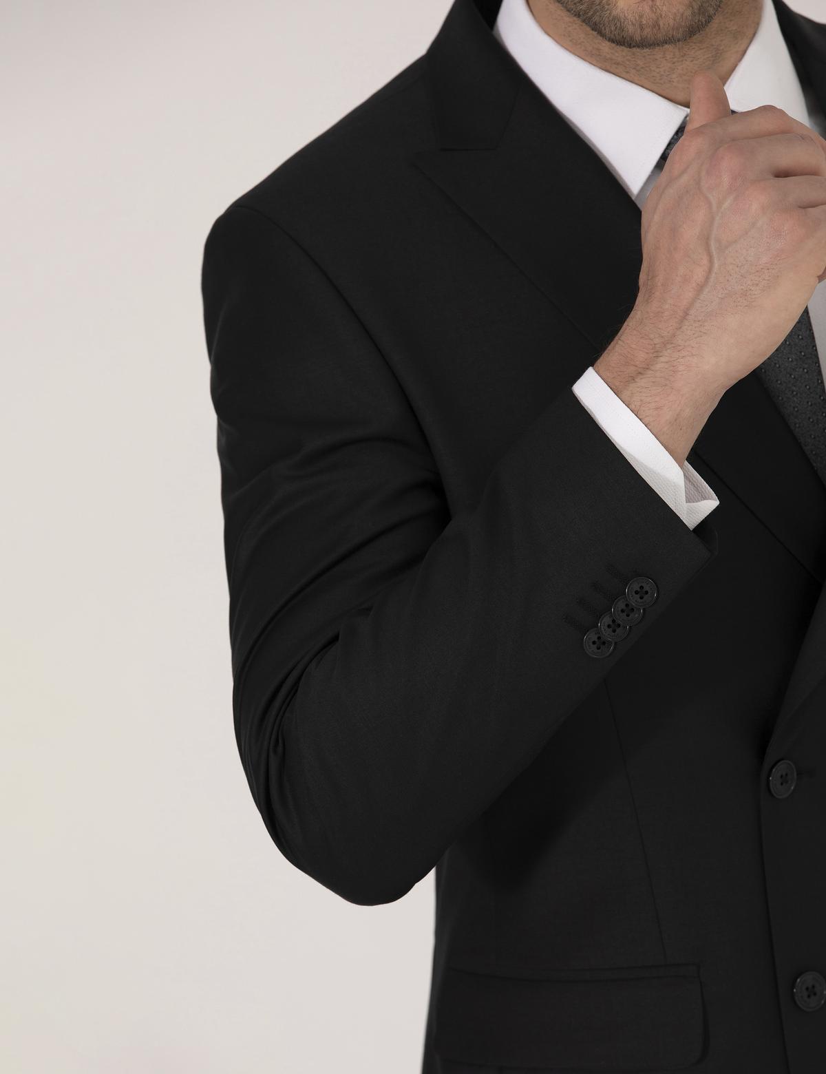 Siyah Ex. Slim Fit Kruvaze Takım Elbise - 50269248011