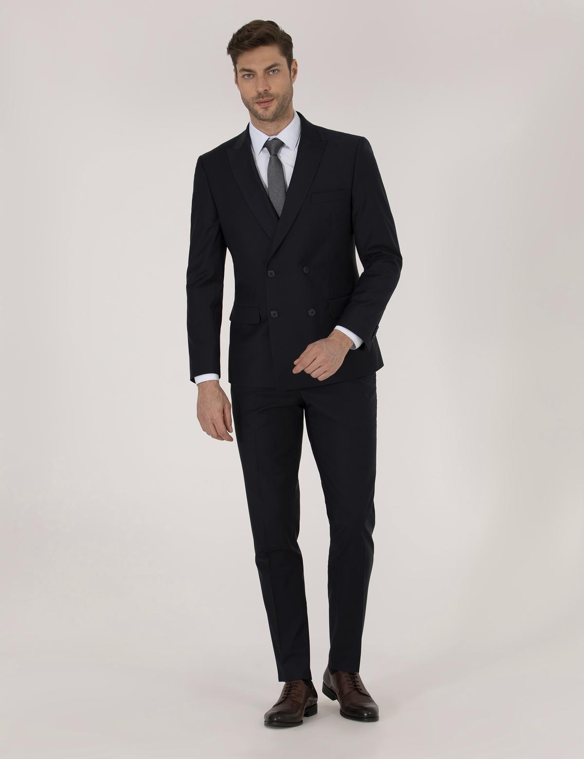 Lacivert Ex. Slim Fit Kruvaze Takım Elbise