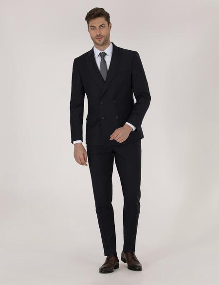 Lacivert Ex. Slim Fit Kruvaze Takım Elbise - 50269248047