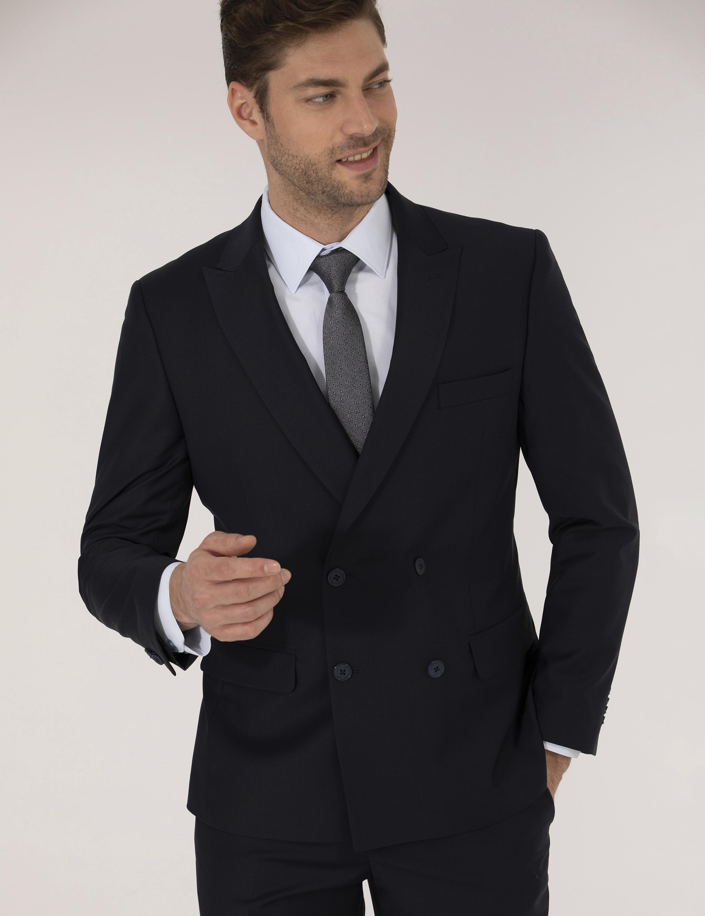 Lacivert Ex. Slim Fit Kruvaze Takım Elbise