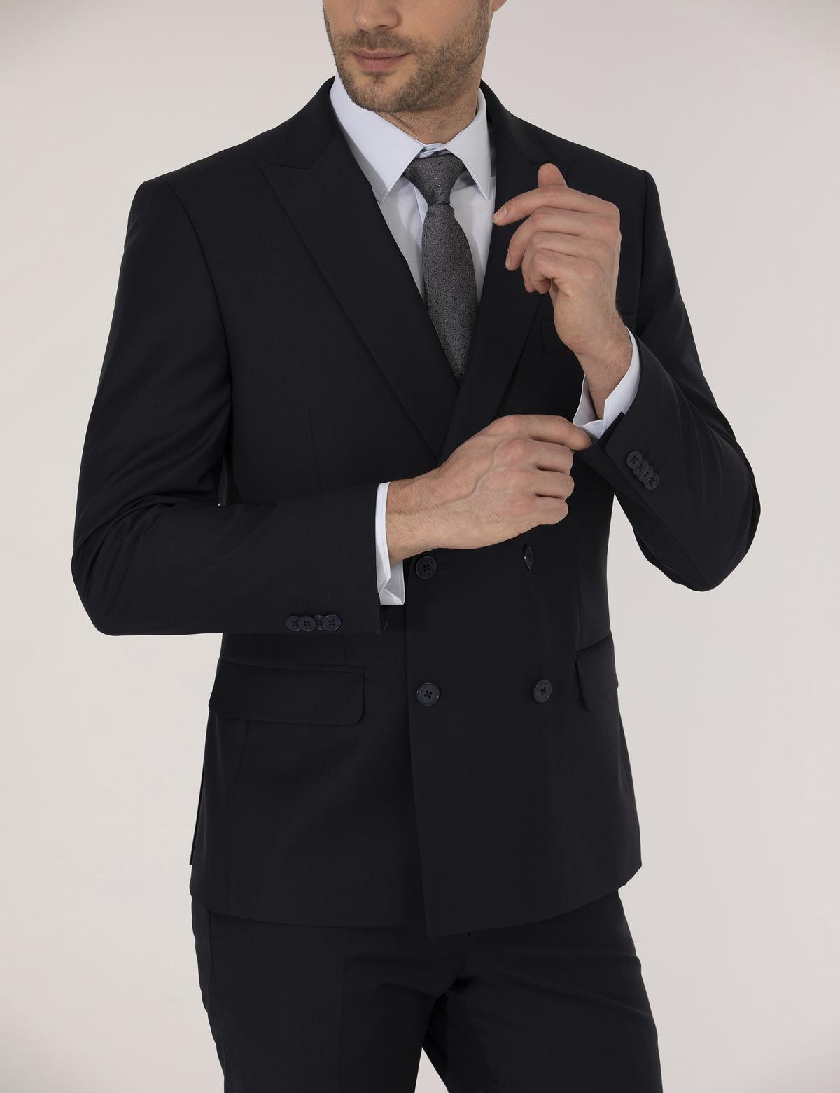 Lacivert Ex. Slim Fit Kruvaze Takım Elbise - 50269248047