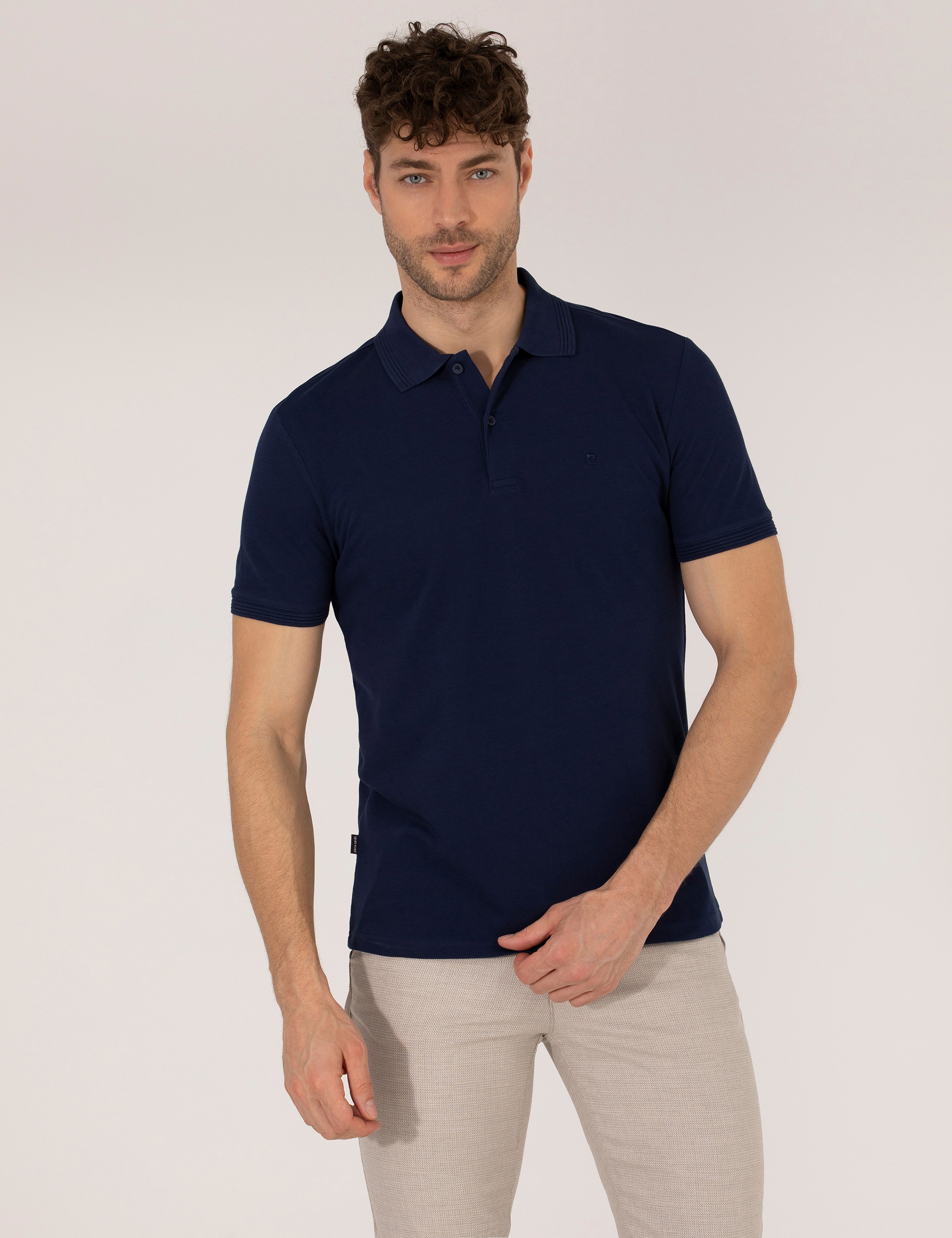 Lacivert Slim Fit Polo Yaka Basic Tişört - Image 1