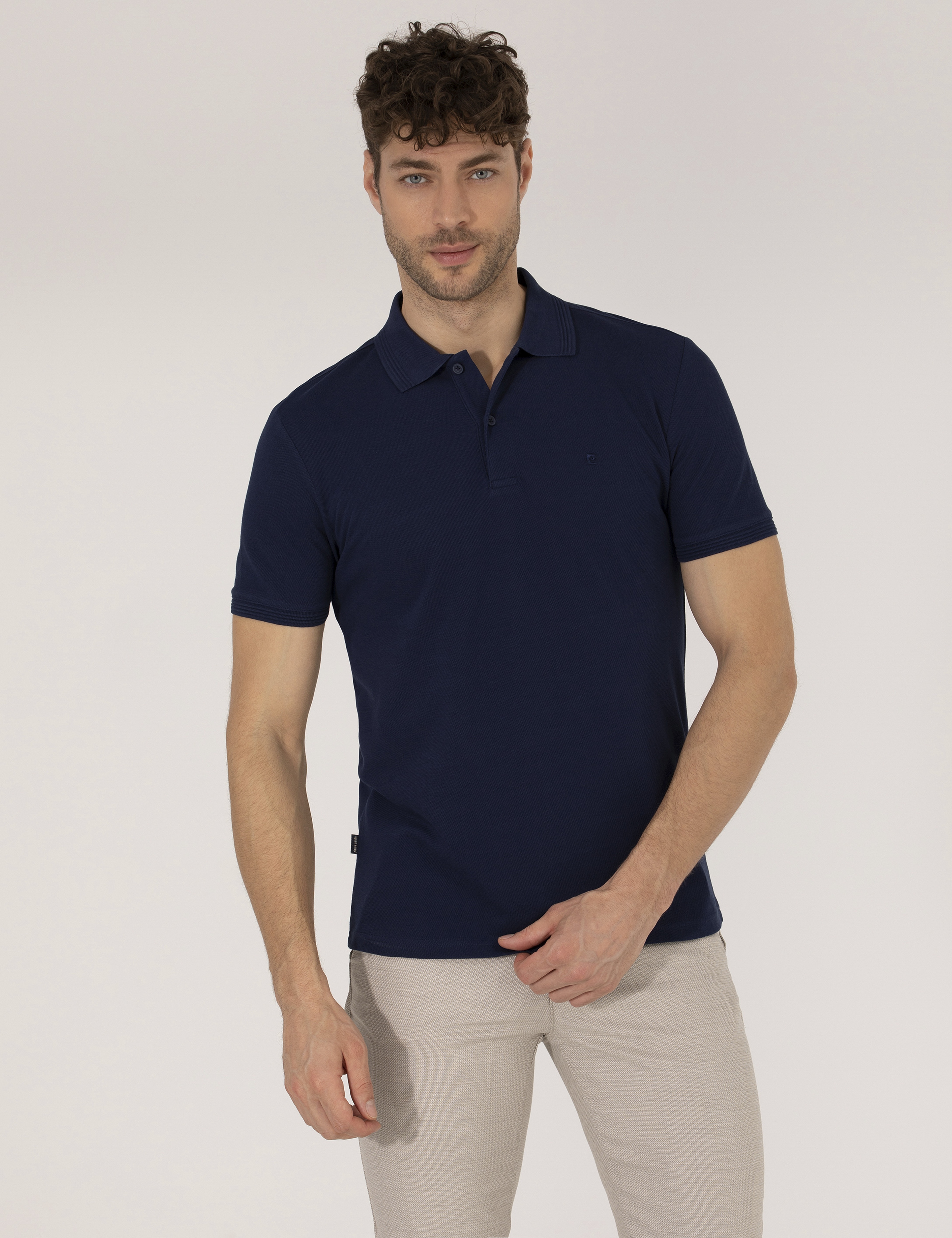 Lacivert Slim Fit Polo Yaka Basic Tişört