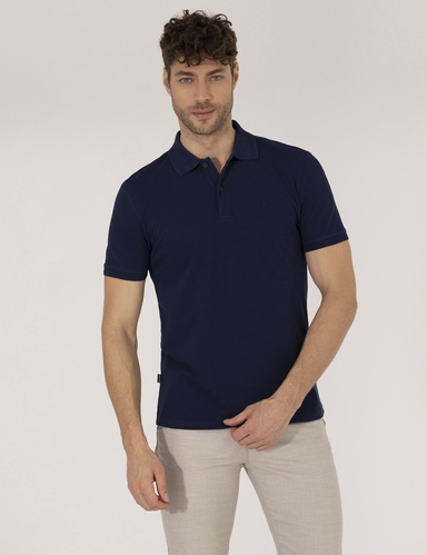 Lacivert Slim Fit Polo Yaka Basic Tişört