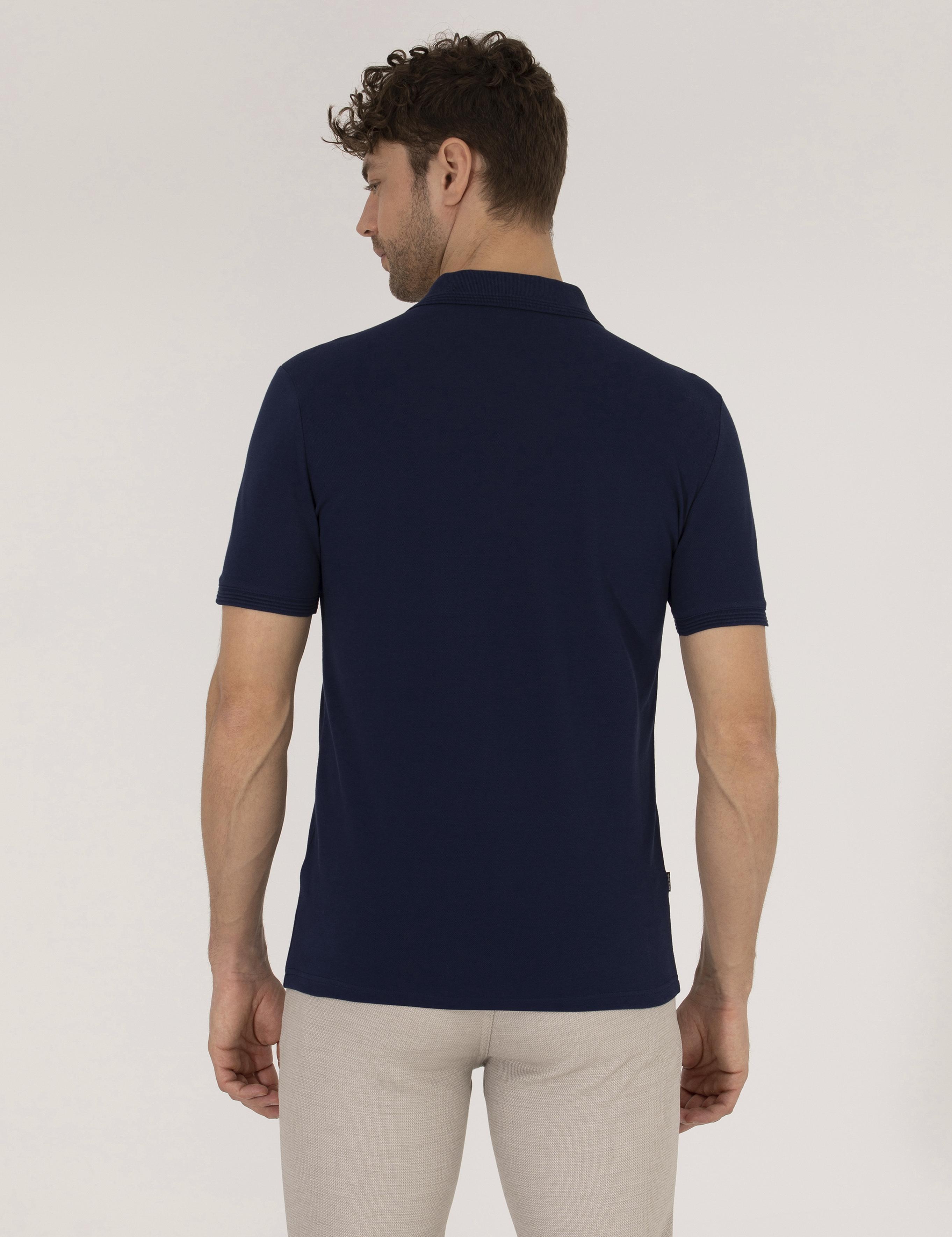 Lacivert Slim Fit Polo Yaka Basic Tişört