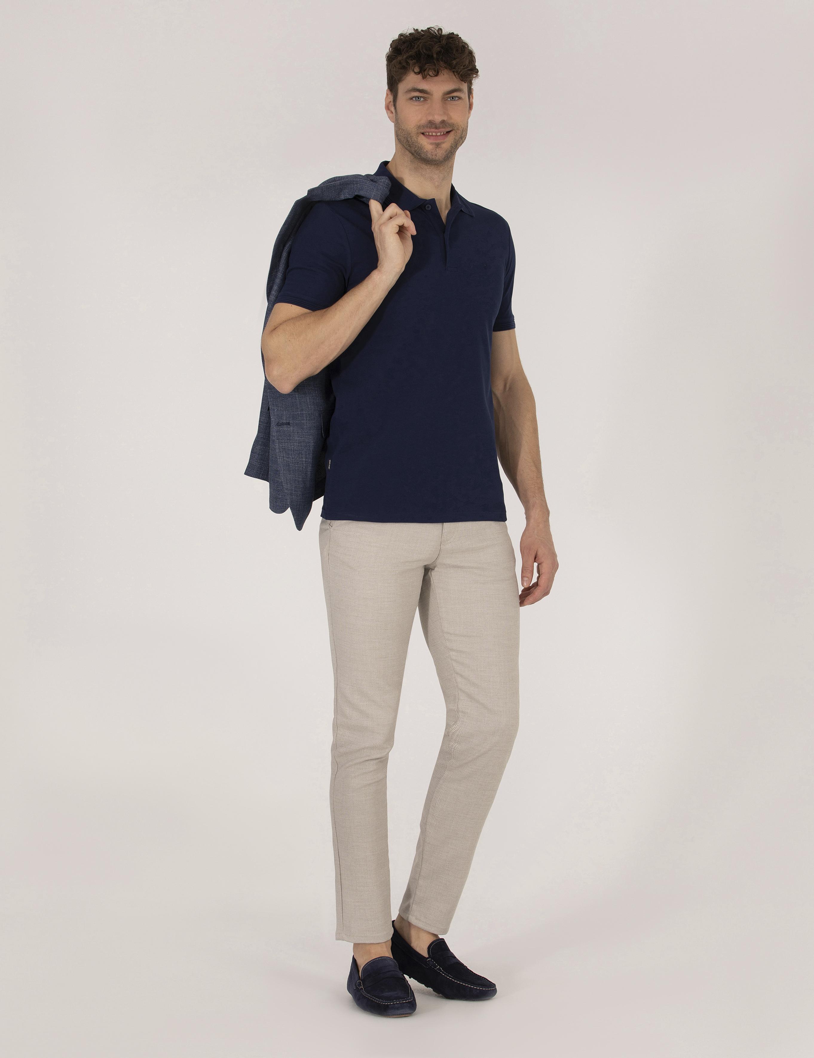 Lacivert Slim Fit Polo Yaka Basic Tişört