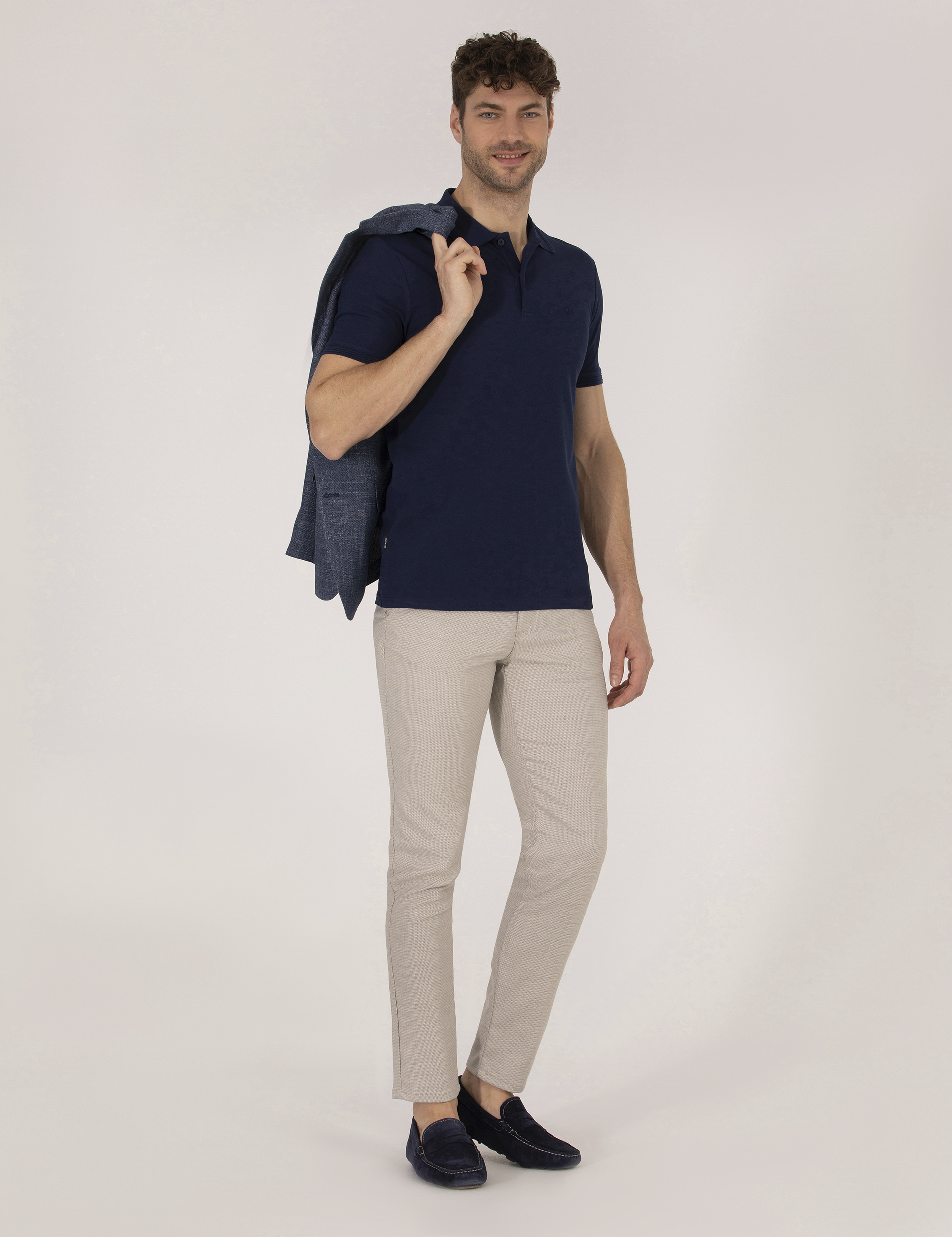 Lacivert Slim Fit Polo Yaka Basic Tişört - Image 3