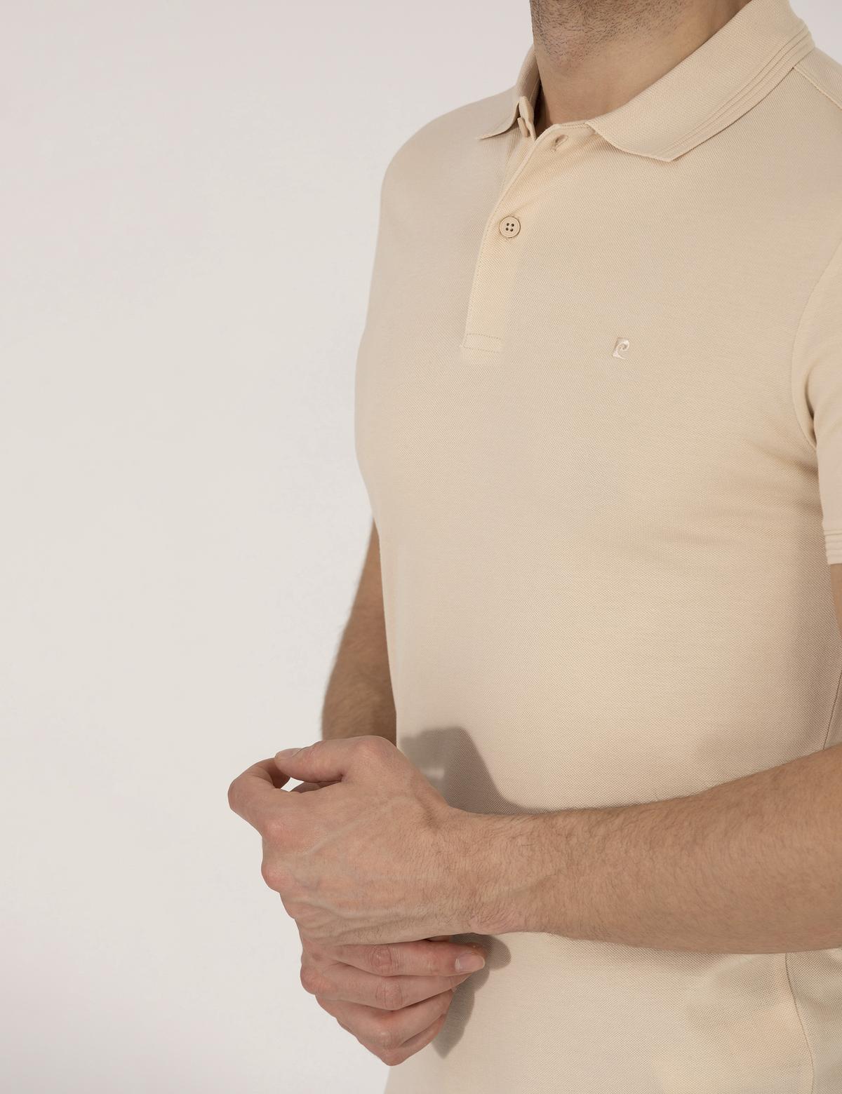 Bej Slim Fit Polo Yaka Basic Tişört - 50269606198