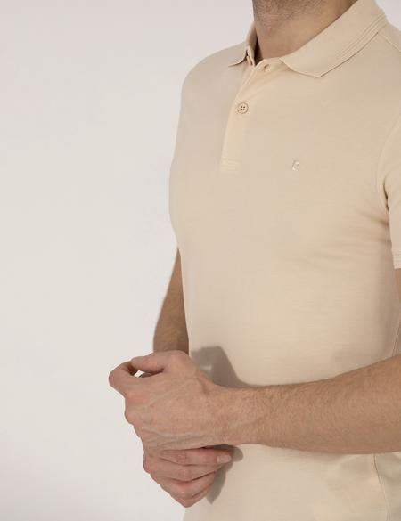 Bej Slim Fit Polo Yaka Basic Tişört - 50269606198