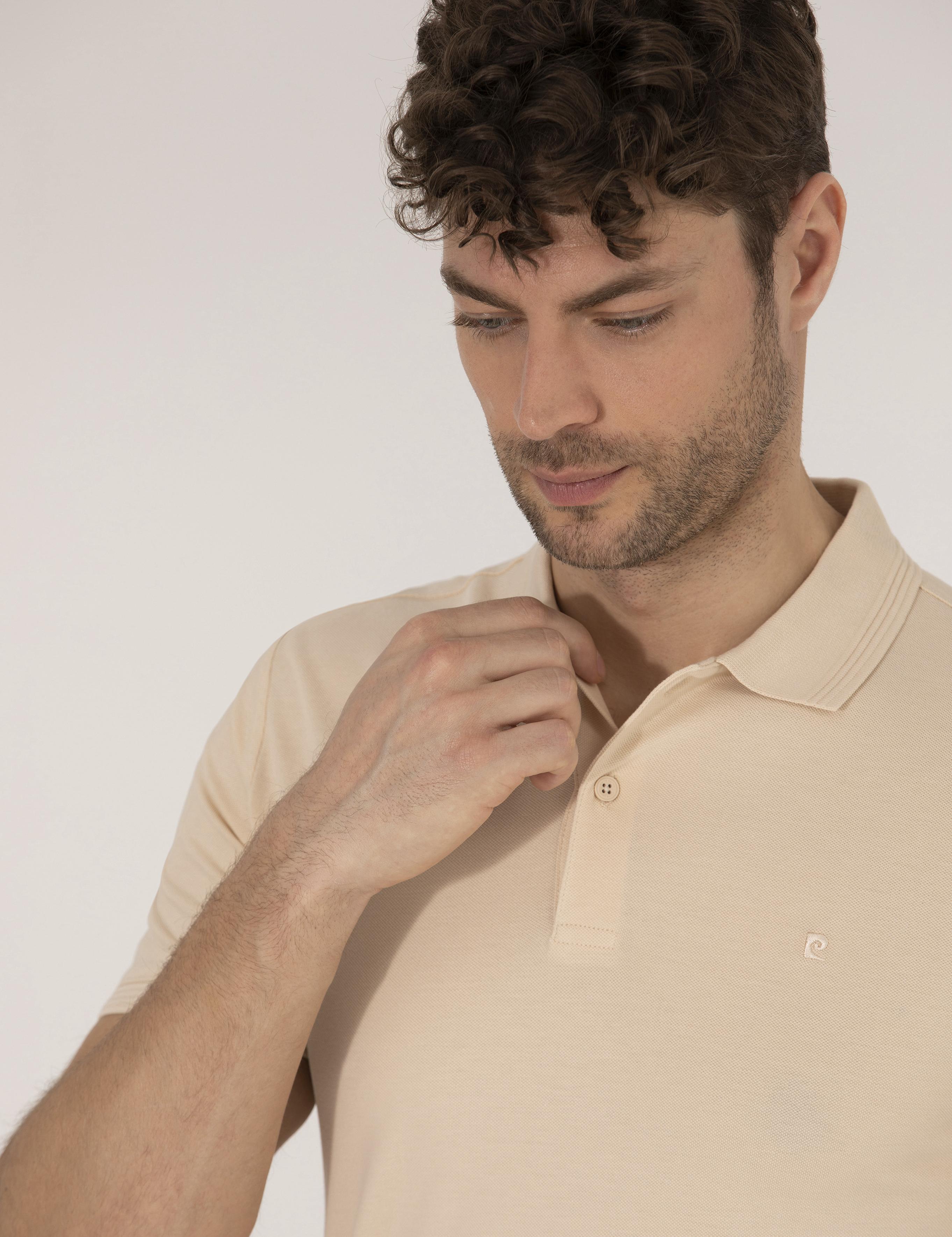 Bej Slim Fit Polo Yaka Basic Tişört