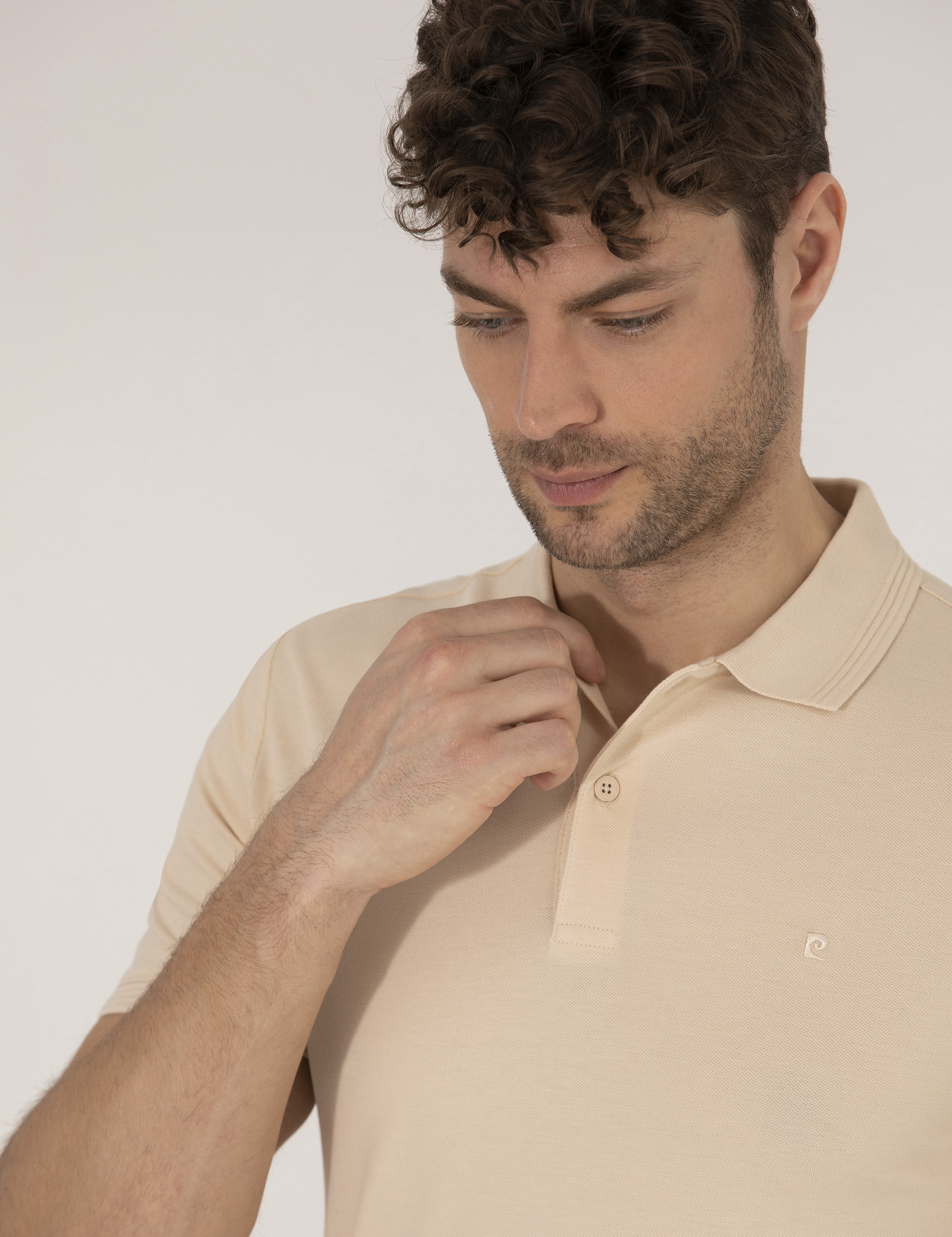 Bej Slim Fit %100 Pamuk Polo Yaka Basic Tişört - Image 4