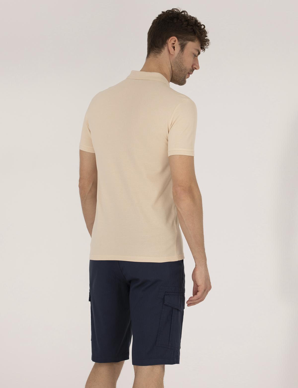Bej Slim Fit Polo Yaka Basic Tişört - 50269606198
