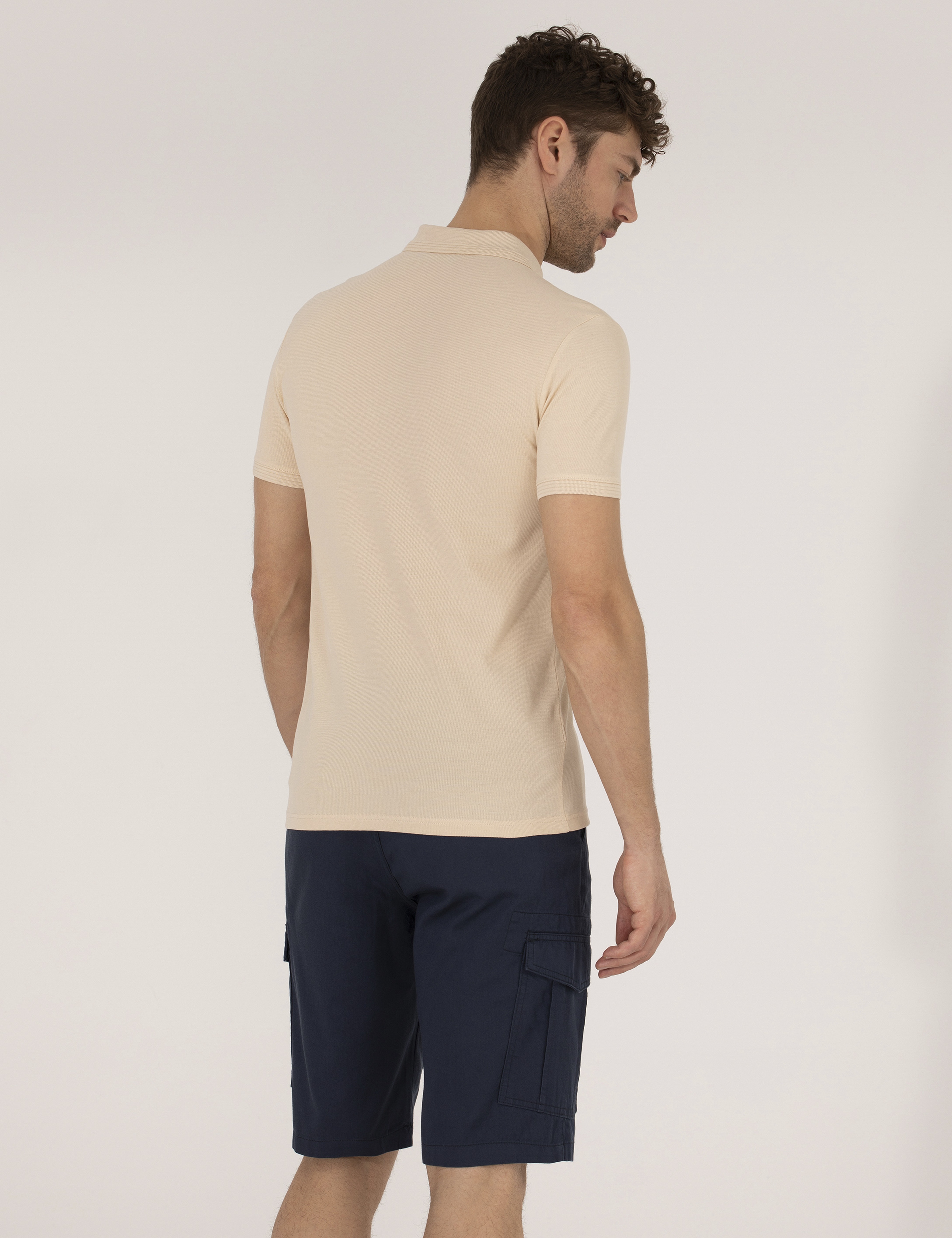 Bej Slim Fit %100 Pamuk Polo Yaka Basic Tişört