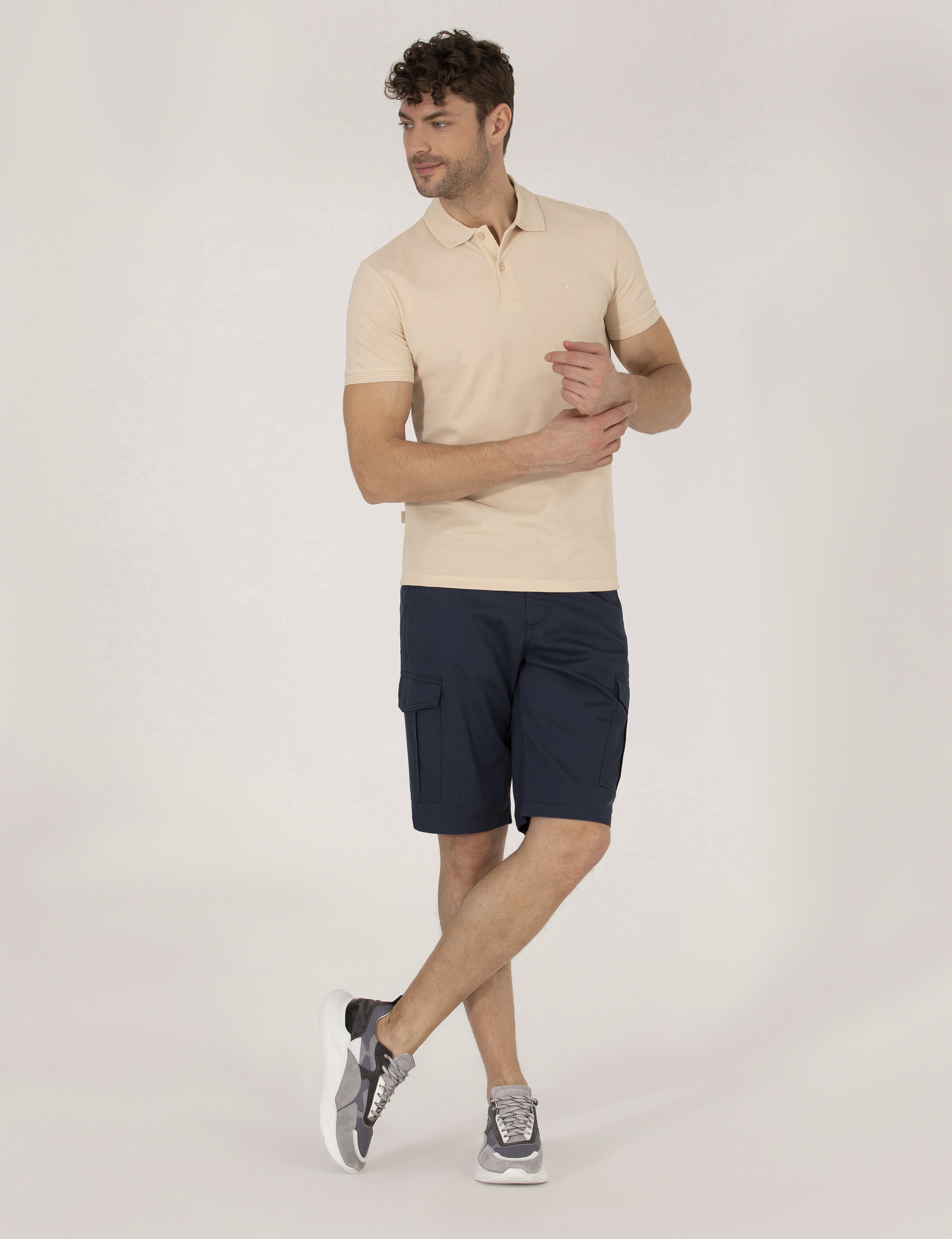 Bej Slim Fit %100 Pamuk Polo Yaka Basic Tişört - Image 2