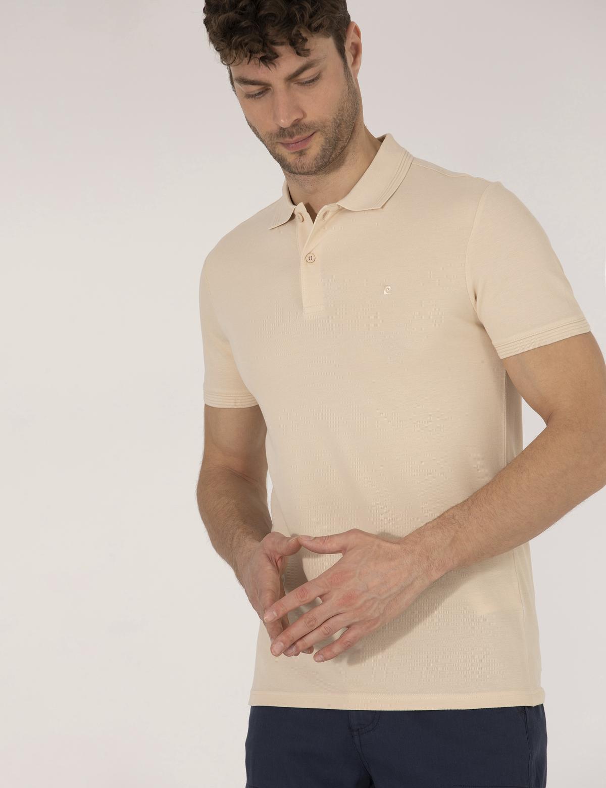 Bej Slim Fit Polo Yaka Basic Tişört - 50269606198