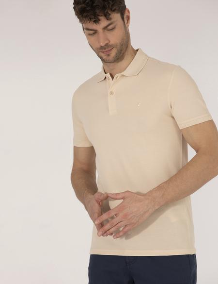 Bej Slim Fit Polo Yaka Basic Tişört - 50269606198