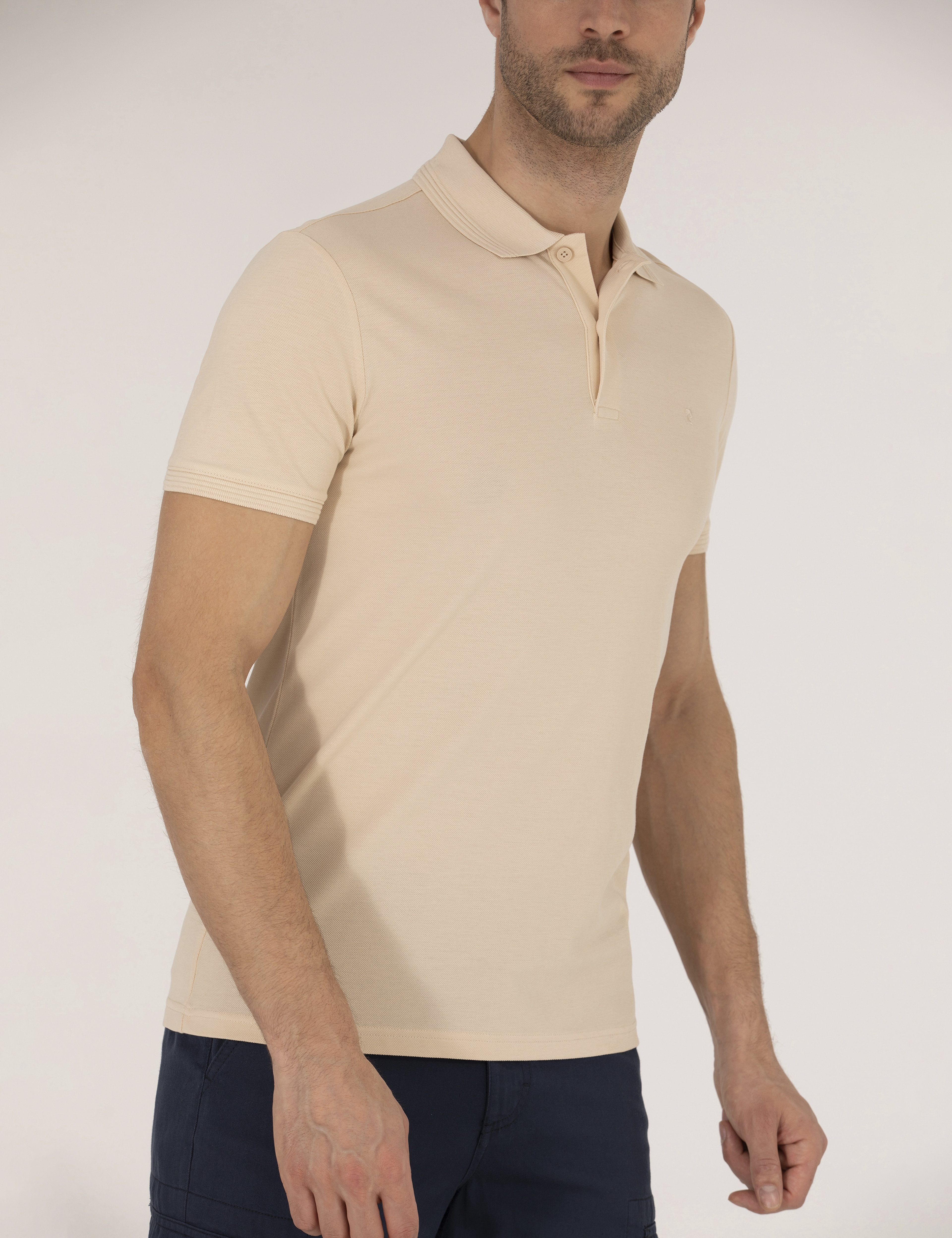 Bej Slim Fit %100 Pamuk Polo Yaka Basic Tişört