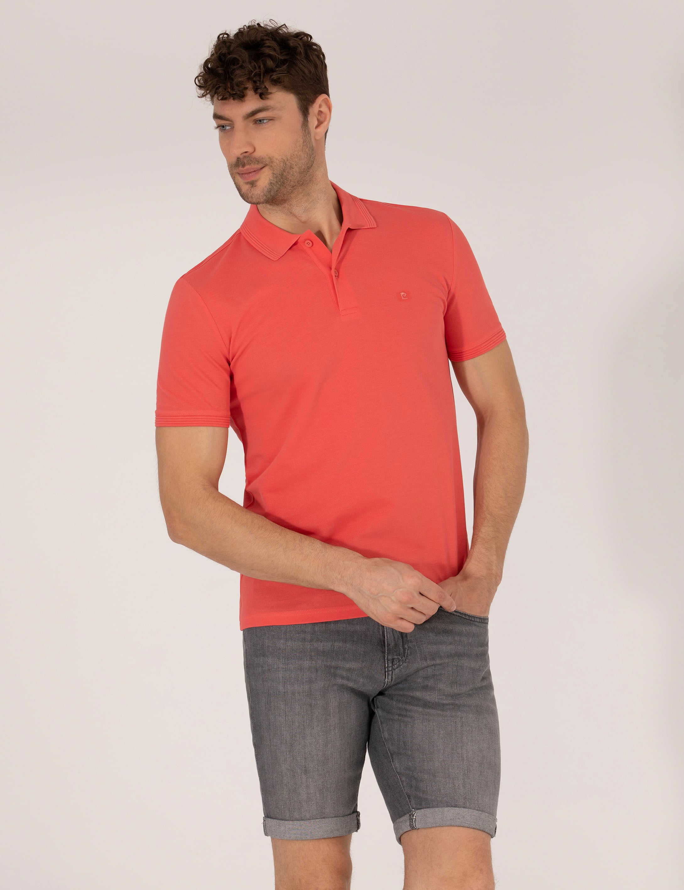 Pembe Slim Fit Polo Yaka Basic Tişört