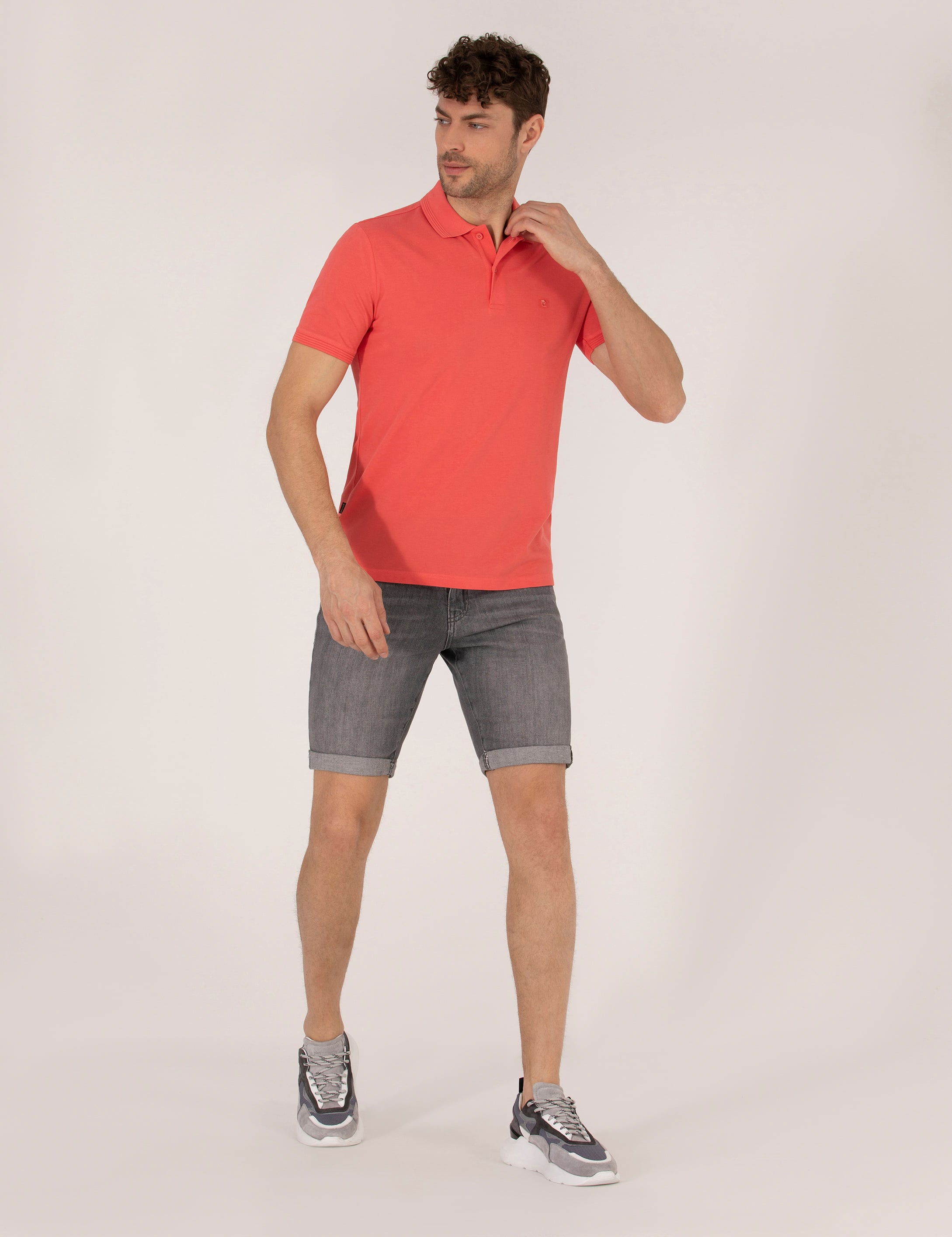 Pembe Slim Fit Polo Yaka Basic Tişört - Image 2