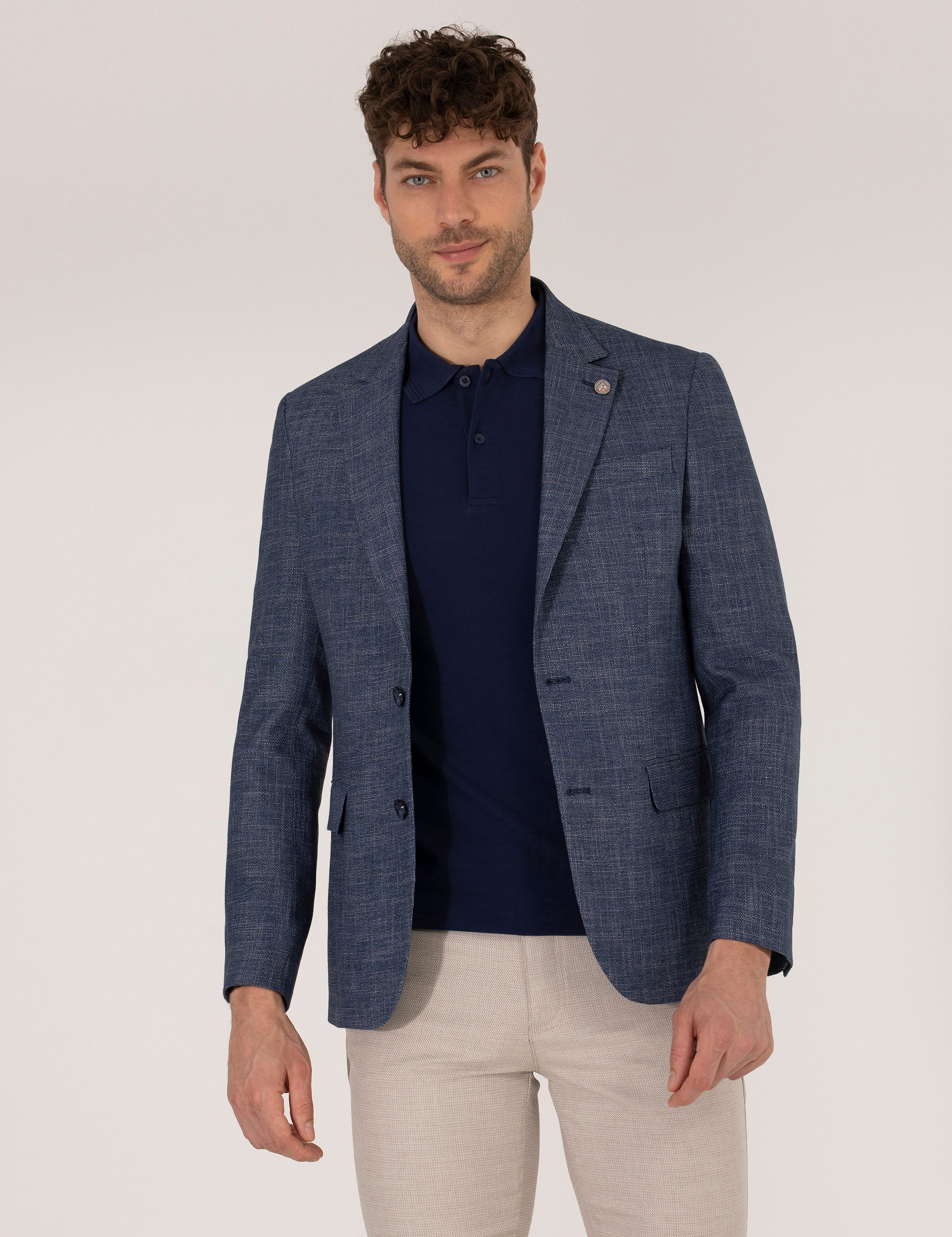 Açık Lacivert Slim Fit Ceket - Image 1