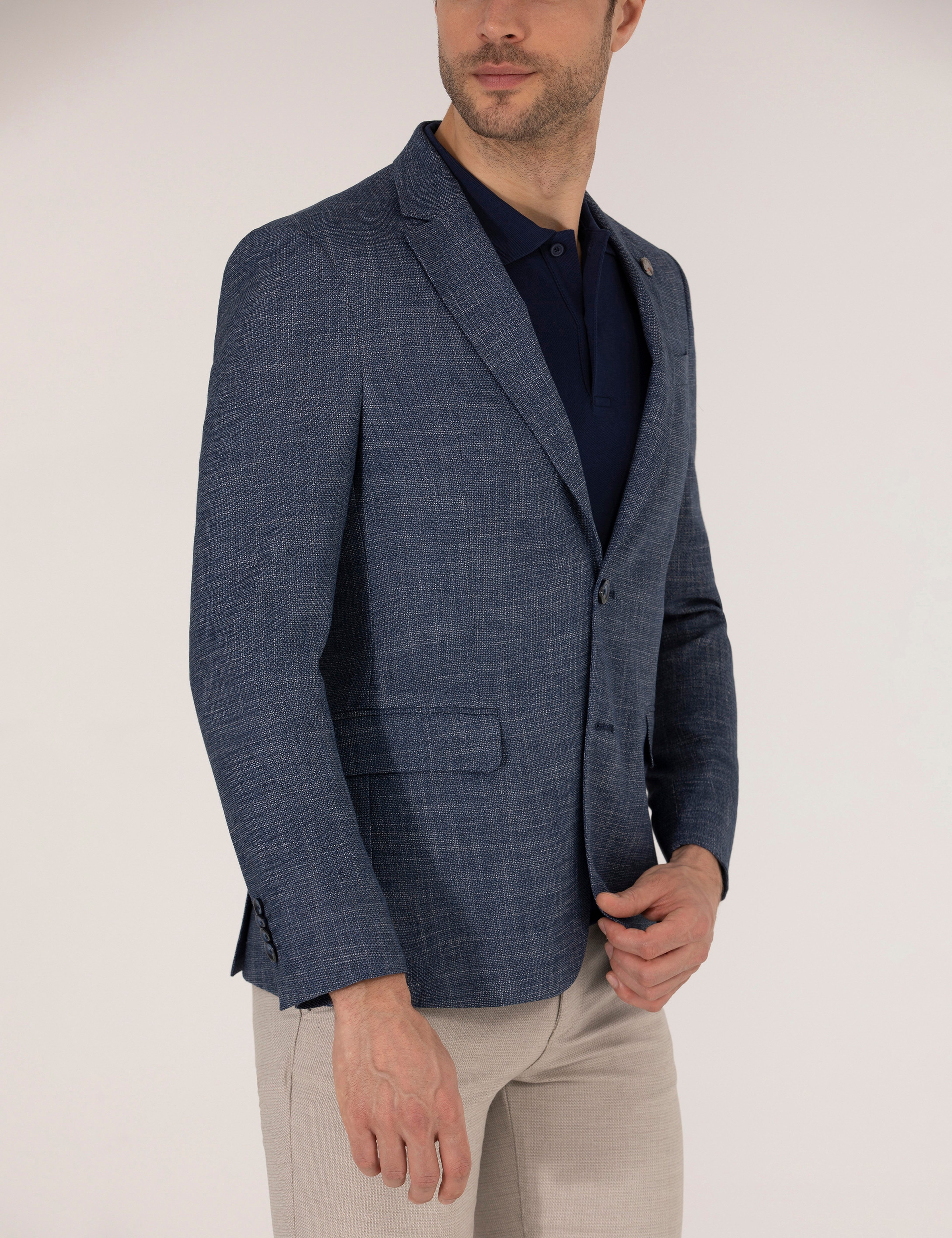 Açık Lacivert Slim Fit Ceket - Image 6