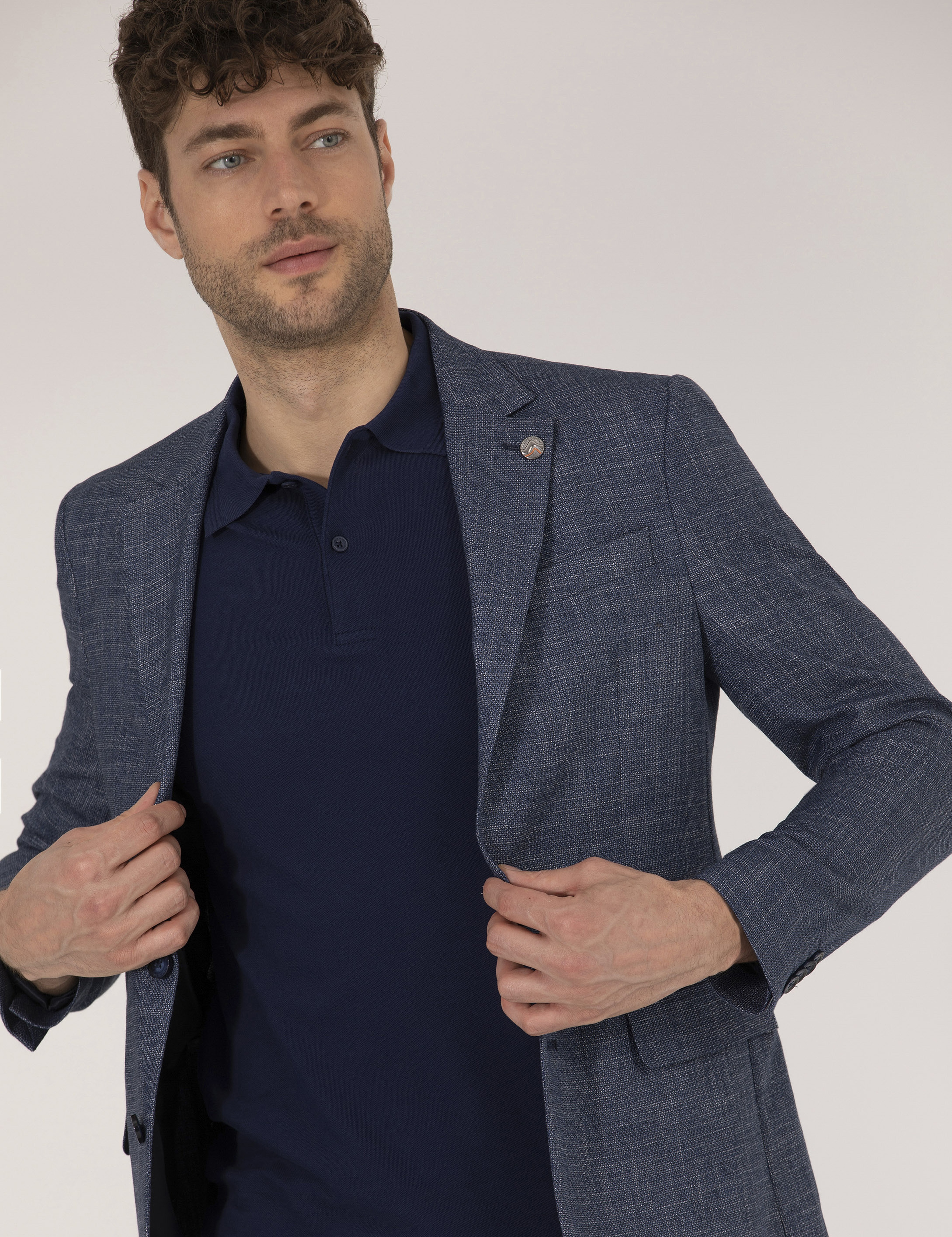 Açık Lacivert Slim Fit Ceket - Image 2