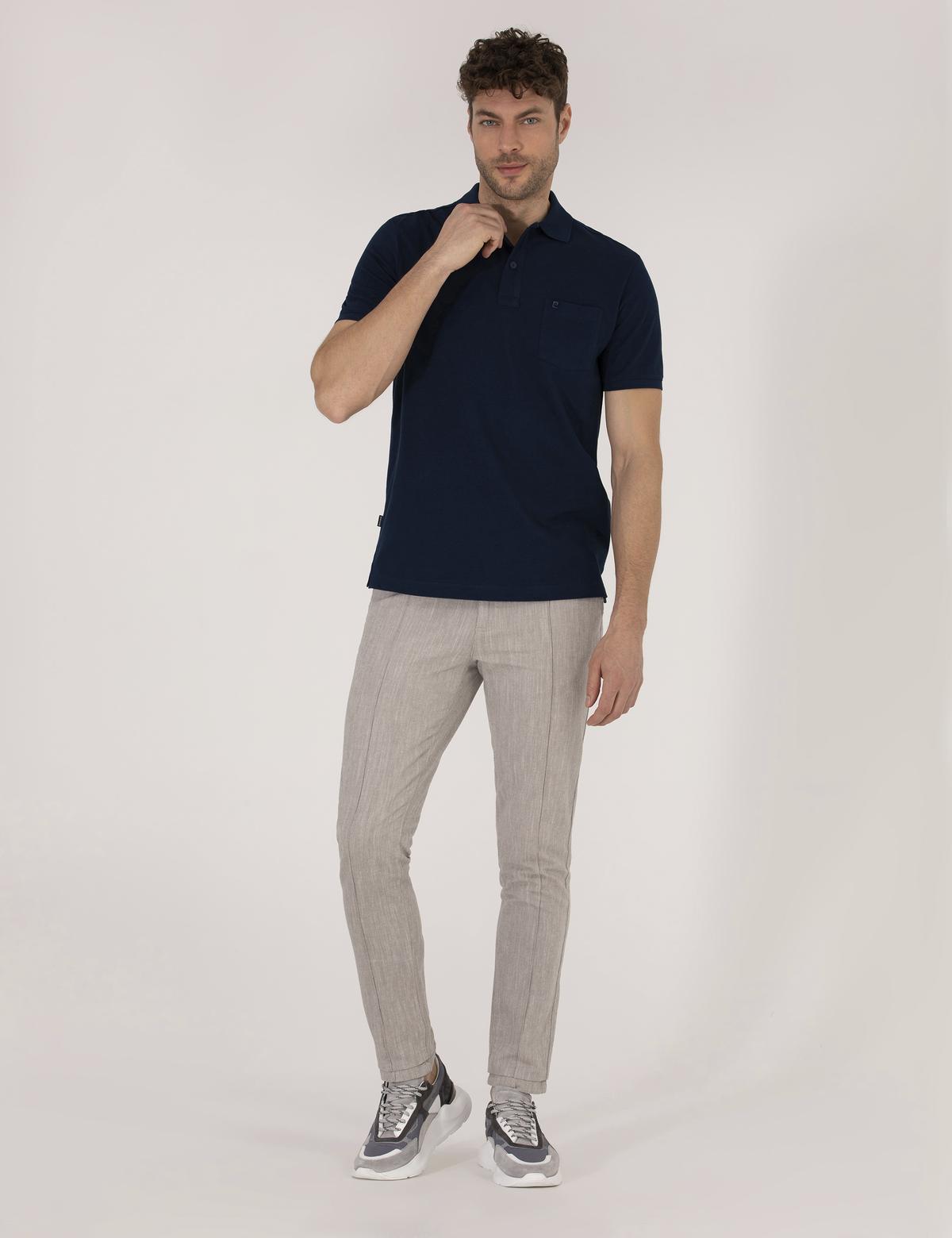 Koyu Bej Slim Fit Belden Bağlamalı Chino Pantolon