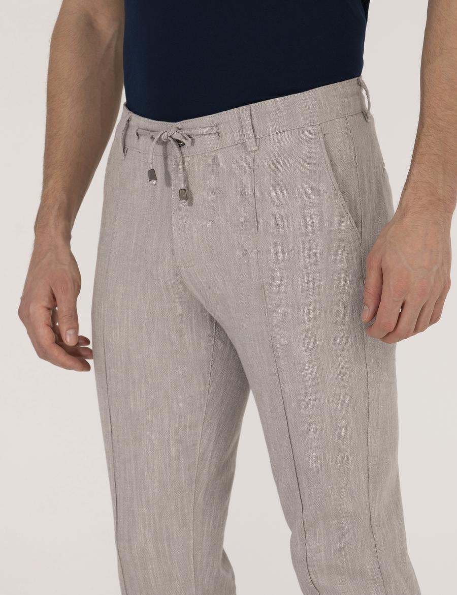 Koyu Bej Slim Fit Belden Bağlamalı Chino Pantolon