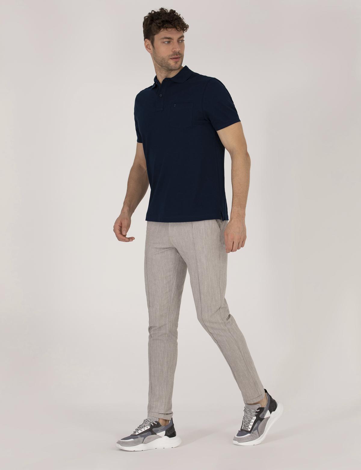 Koyu Bej Slim Fit Belden Bağlamalı Chino Pantolon - 50271280059