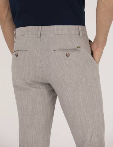 Koyu Bej Slim Fit Belden Bağlamalı Chino Pantolon