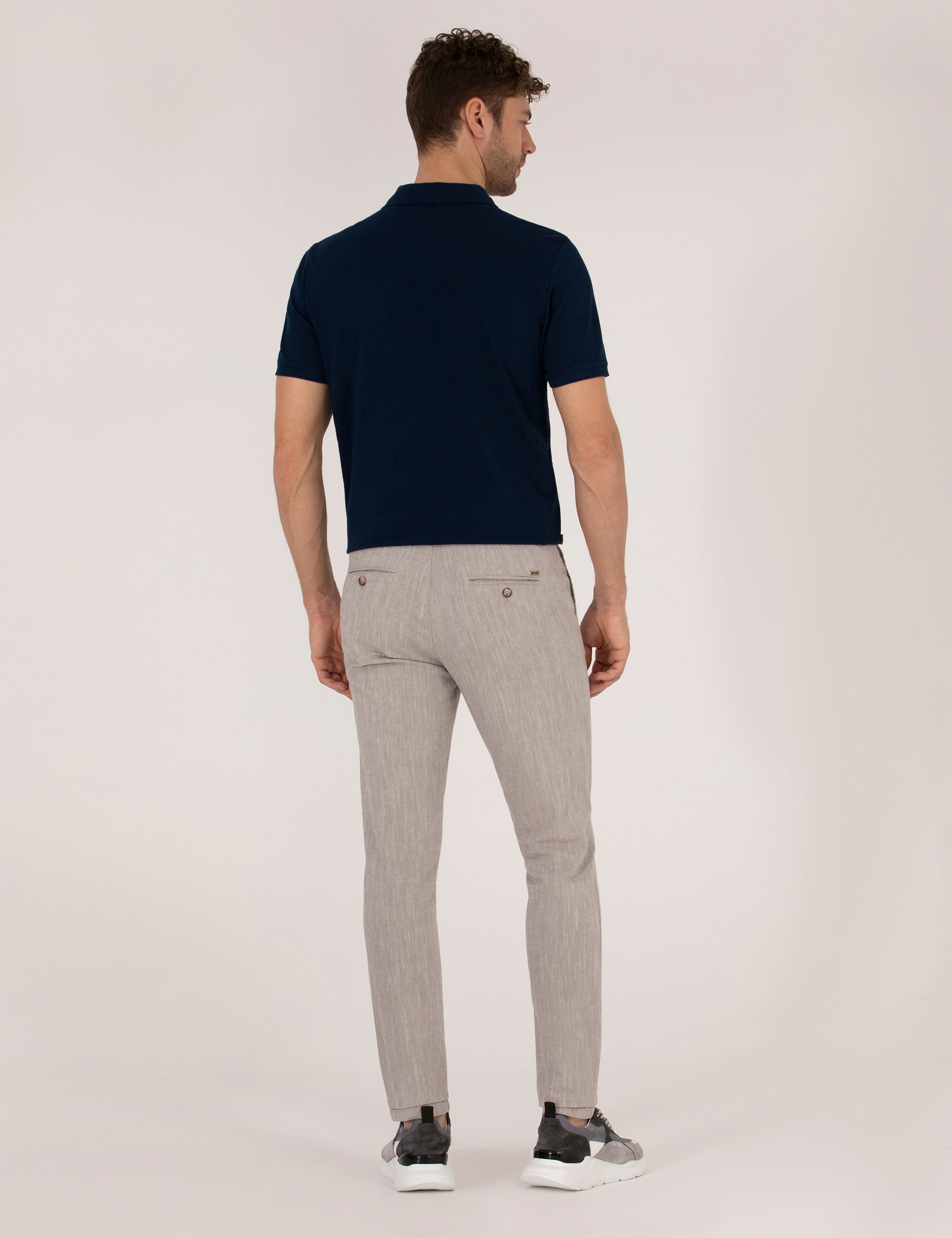 Koyu Bej Slim Fit Belden Bağlamalı Chino Pantolon