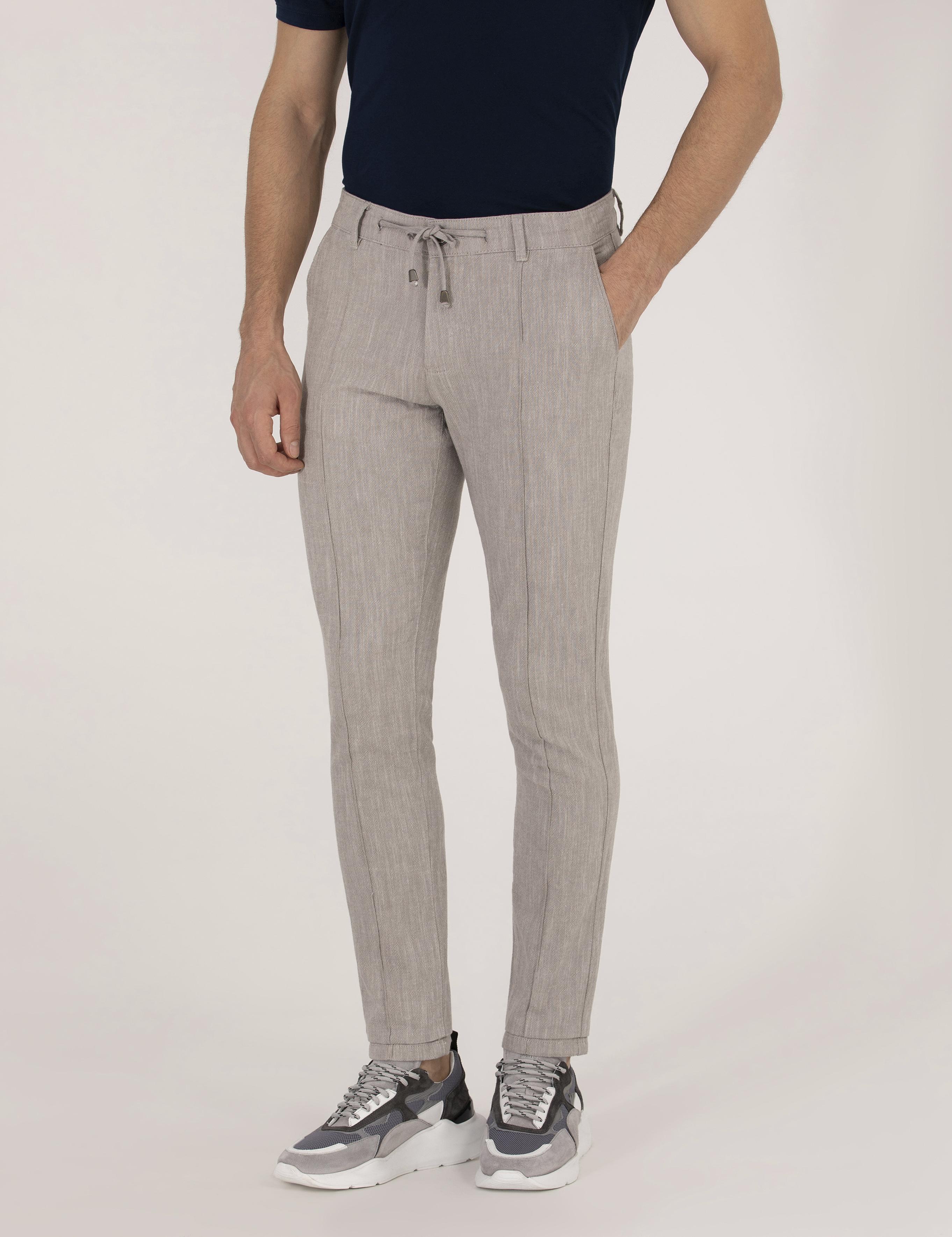 Koyu Bej Slim Fit Belden Bağlamalı Chino Pantolon