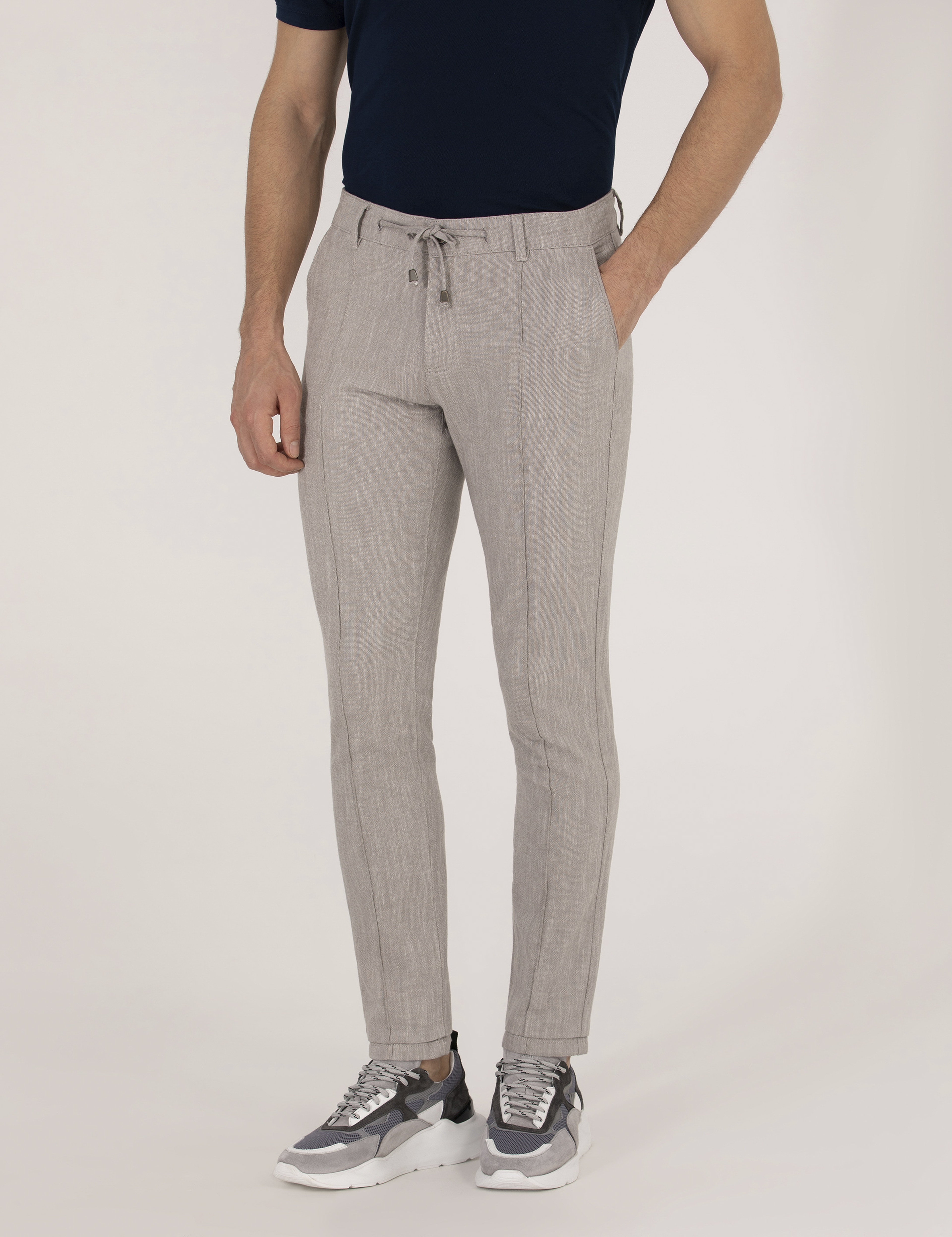 Koyu Bej Slim Fit Belden Bağlamalı Chino Pantolon - Image 4