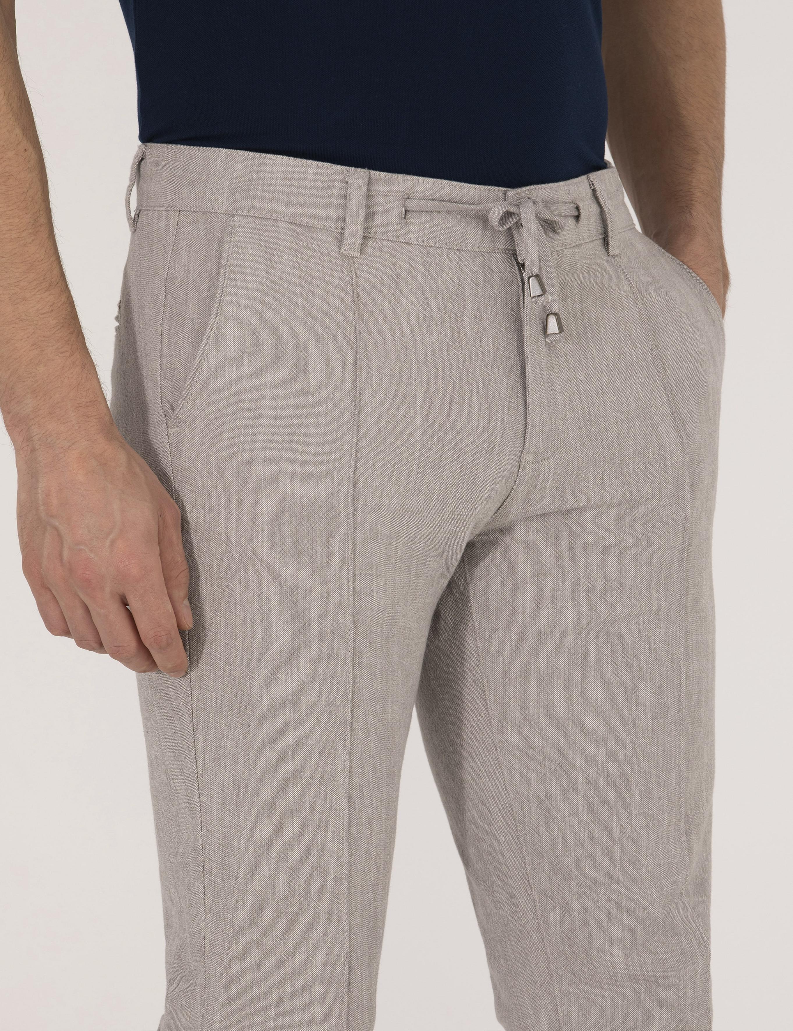 Koyu Bej Slim Fit Belden Bağlamalı Chino Pantolon