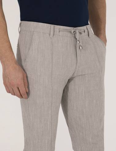 Koyu Bej Slim Fit Belden Bağlamalı Chino Pantolon