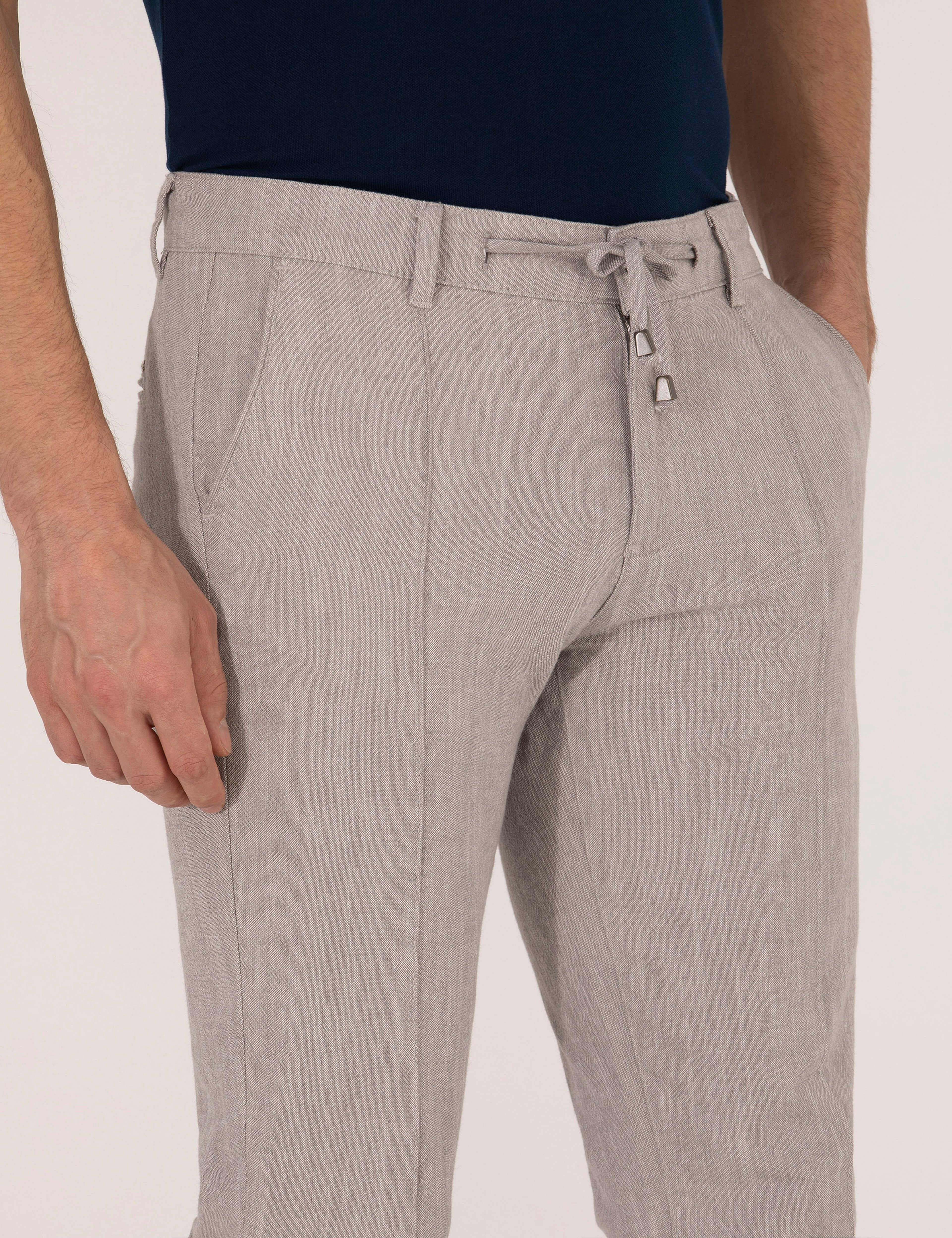 Koyu Bej Slim Fit Belden Bağlamalı Chino Pantolon