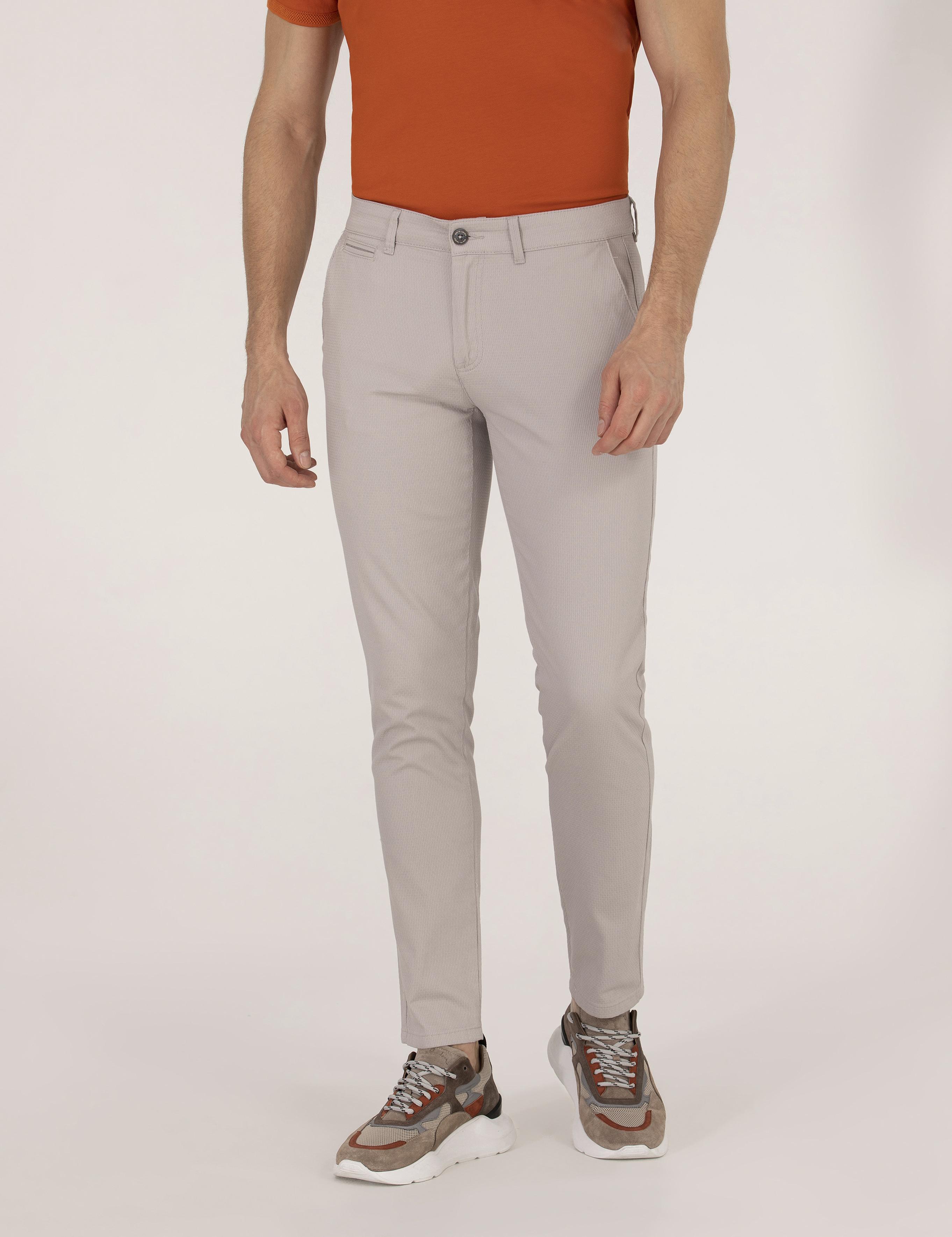 Gri Armürlü Slim Fit Chino Pantolon