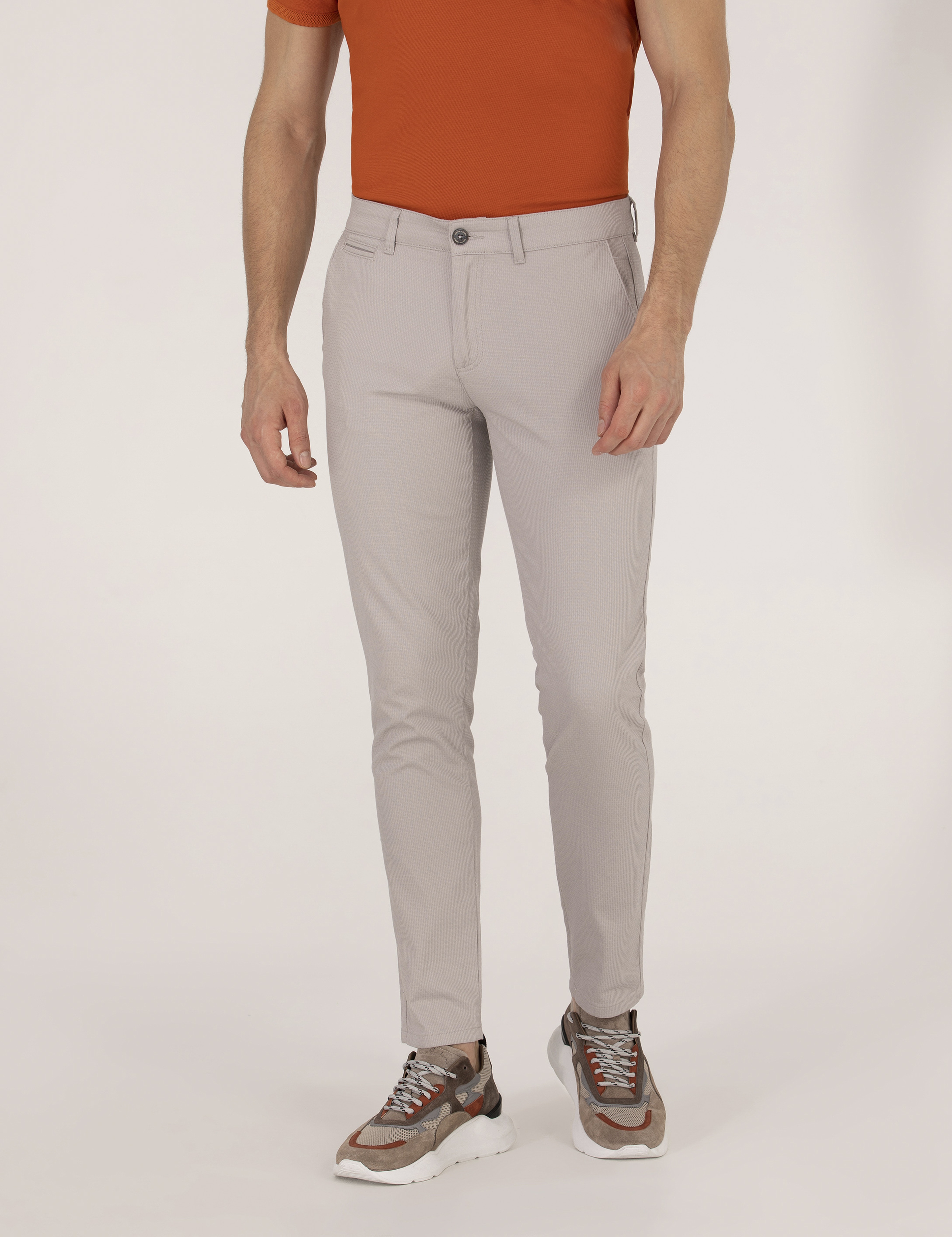 Gri Armürlü Slim Fit Chino Pantolon - Image 2
